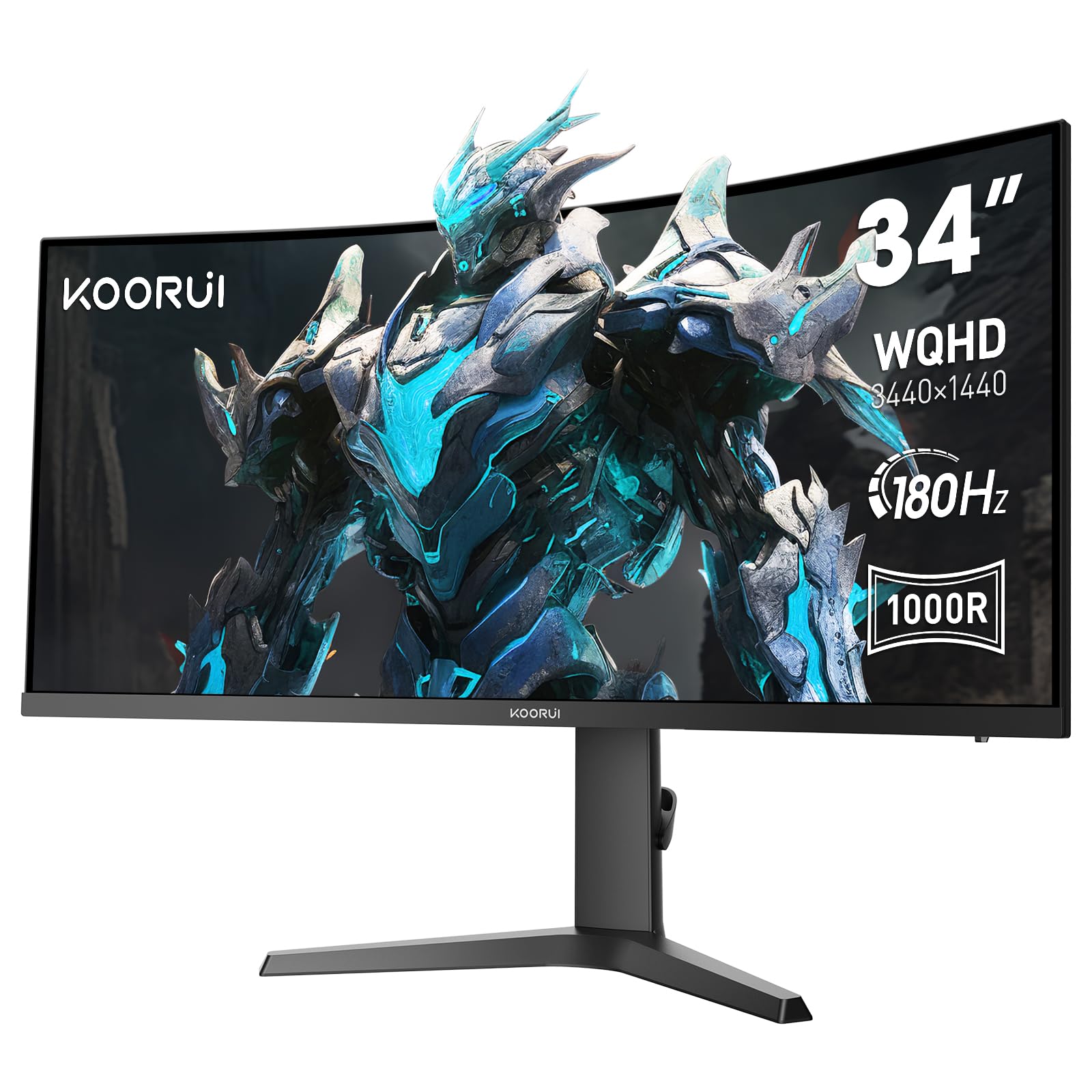 KOORUI 34 Inch Ultrawide Curved Gaming Monitor, 180Hz, WQHD 1440P, 1000R, MPRT 1MS, HDR 400, 2x HDMI 2.0, 1x DisplayPort 1.4, AdaptiveSync, Tilt/Height Adjustable, Black