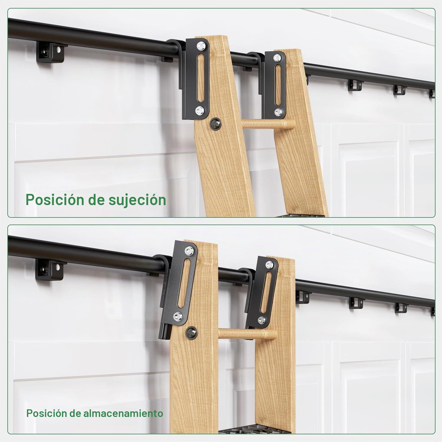 Gancho telescópico en hardware de escalera de biblioteca deslizante, incluye rueda inferior con freno, carga máxima 300 libras,100CM Track Kit