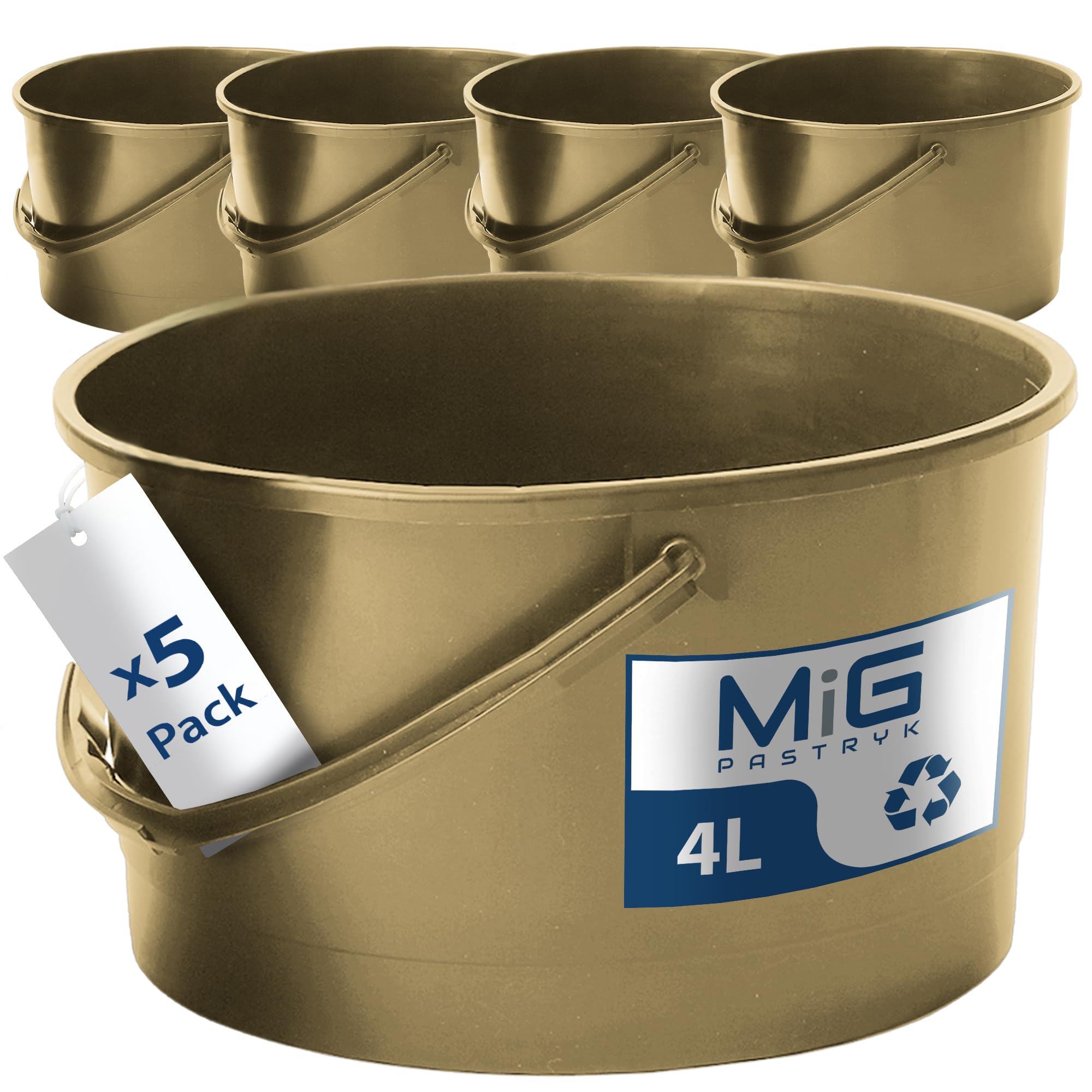 Cubo de plástico Mig de 4L flexible color dorado para construcción y arena pack de 5 unidades