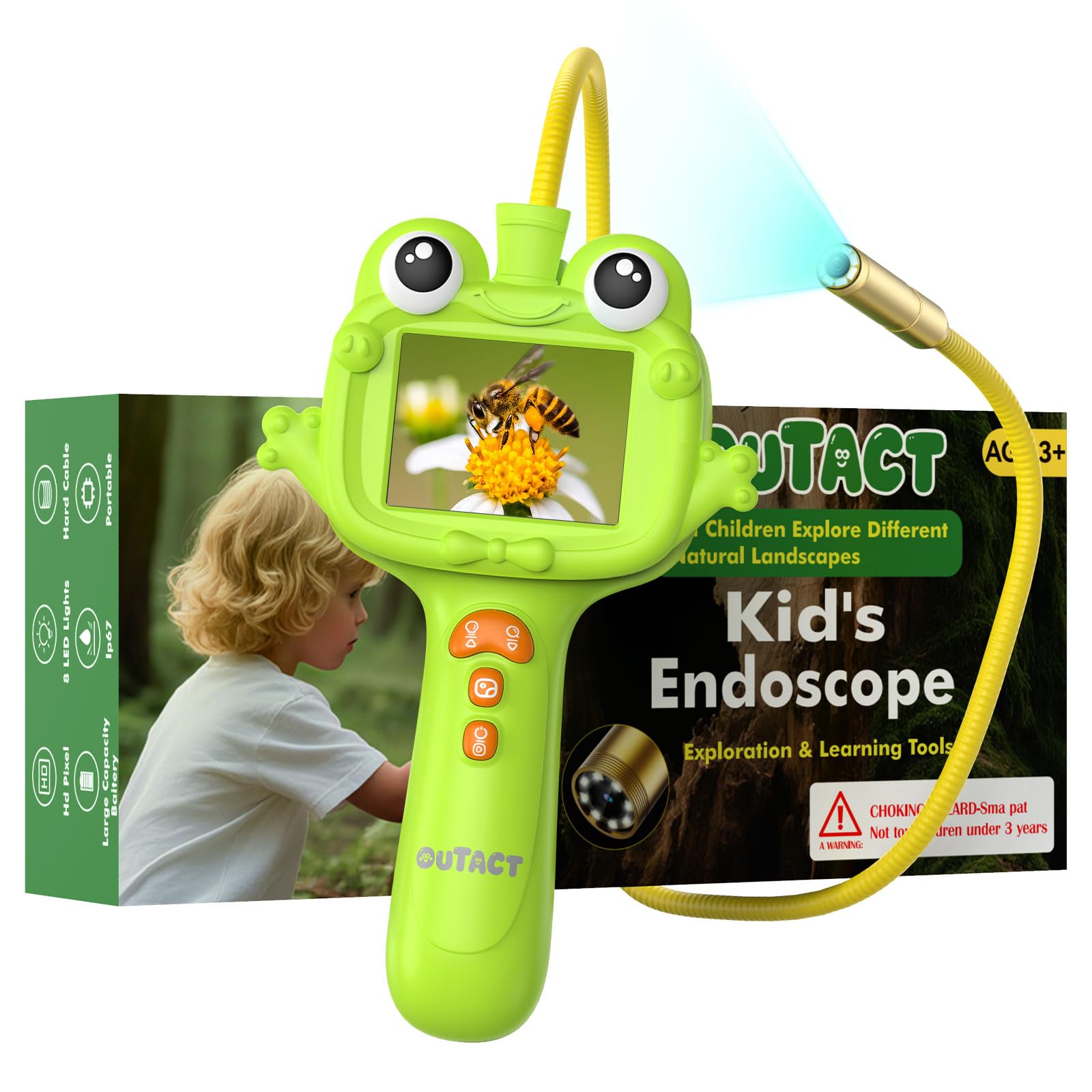 Endoscopio per Bambini,Impermeabile IP67 con 8 LED,giocattoli educativi per Ragazzi e Ragazze 4-12 Anni,Giocattoli per Esplorazione All'aperto,Regalo di Compleanno di Natale