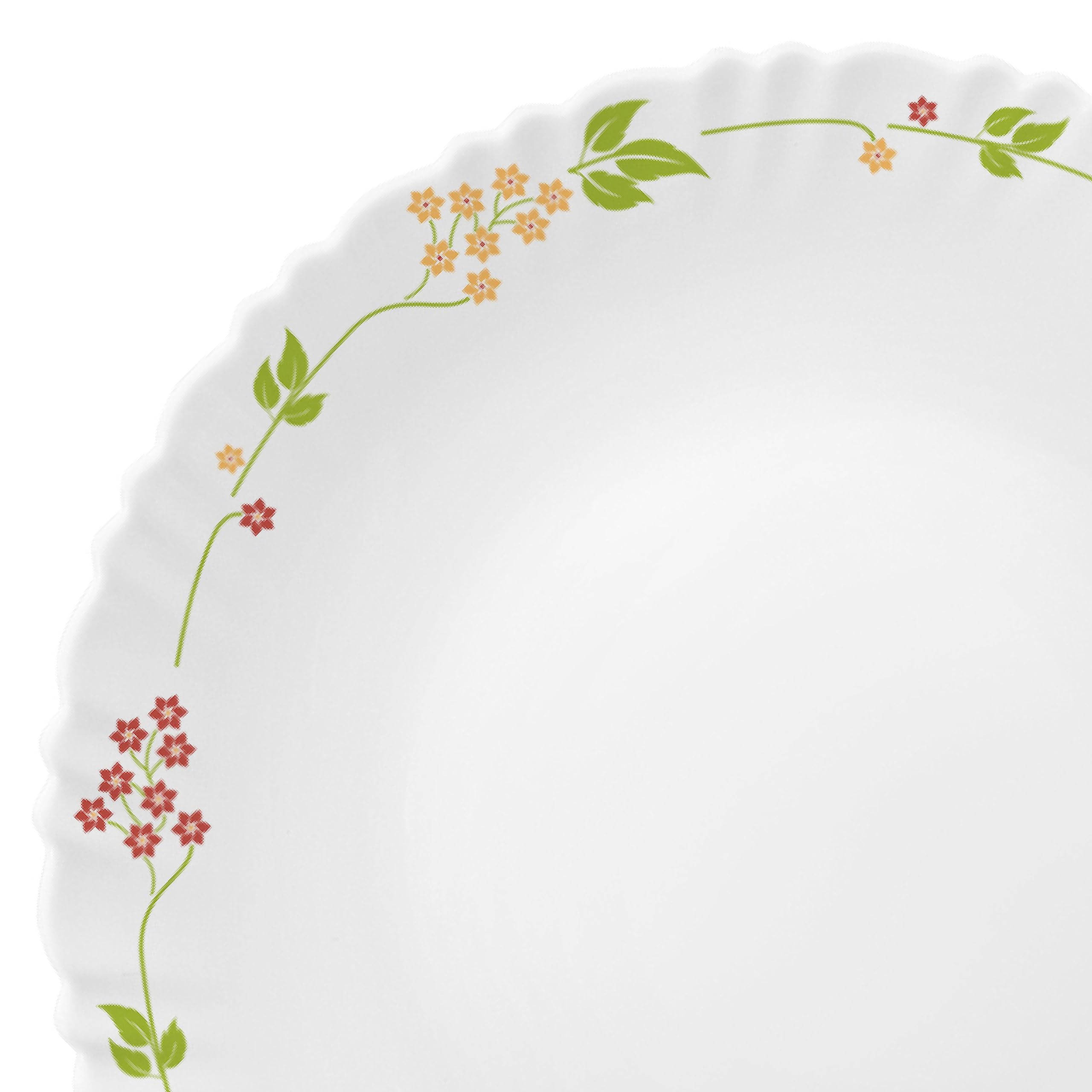 Cello Opalware Dazzle Series Secret Garden Dinner Set, 49Pcs | Opal Glass Dinner Set for 8 | Light-Weight, Daily Use Crockery Set for Dining | White Plate and Bowl Set 4