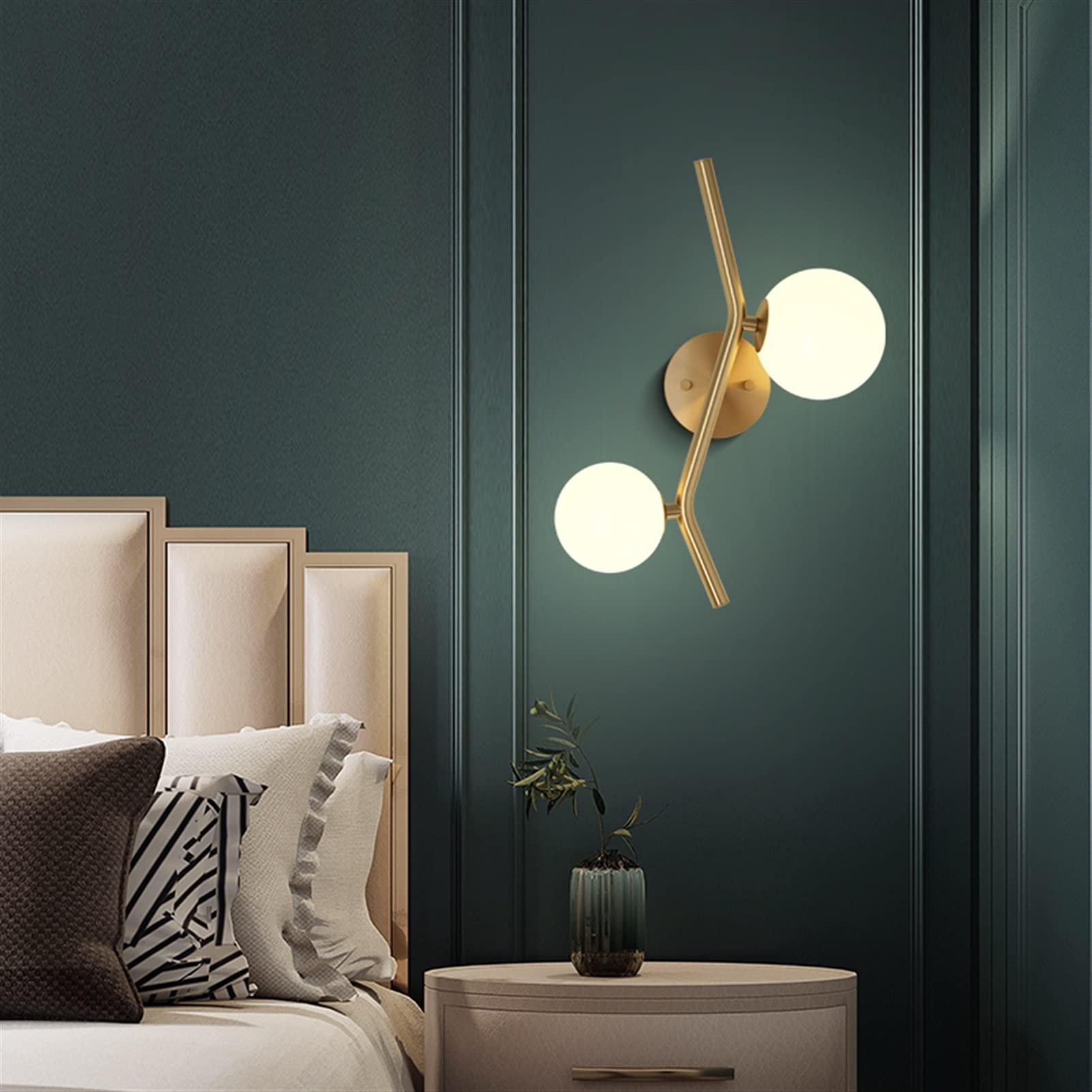 JYBNBBE Wall Sconces, Modern Wall Sconce, 2 Heads Golden Copper Wall Lamp Glass Ball G9 Sconce Light Compatible with Bedside Aisle Corridor Balcony Indoor Decoration Fixtures