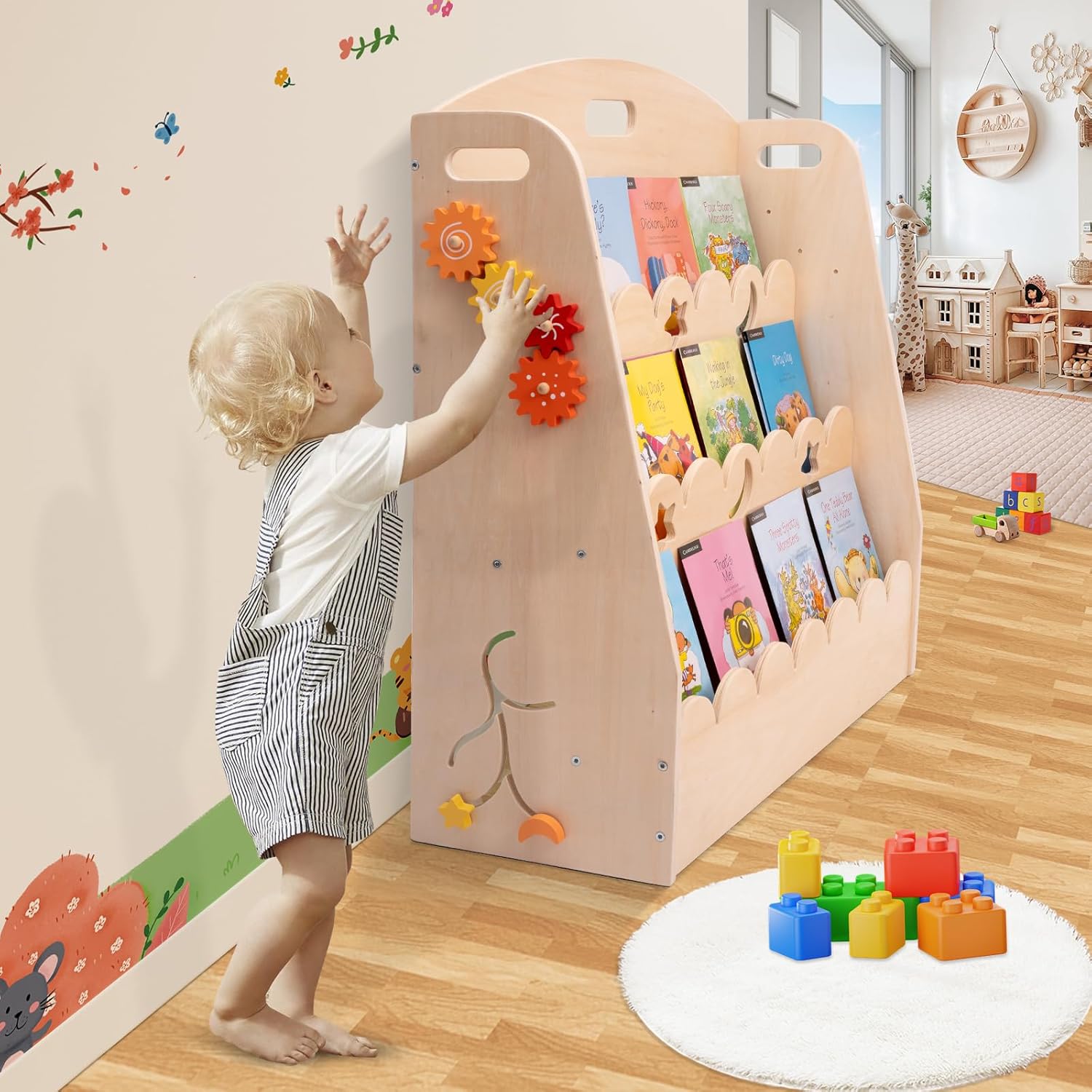 Weihnacht Kids Bookshelf,Toddler Bookshelf with Scalloped Shelves to Show Covers of Books - 3-Tier Montessori Kids Bookcase for Bedroom, Playroom, Nursery, or Classroom