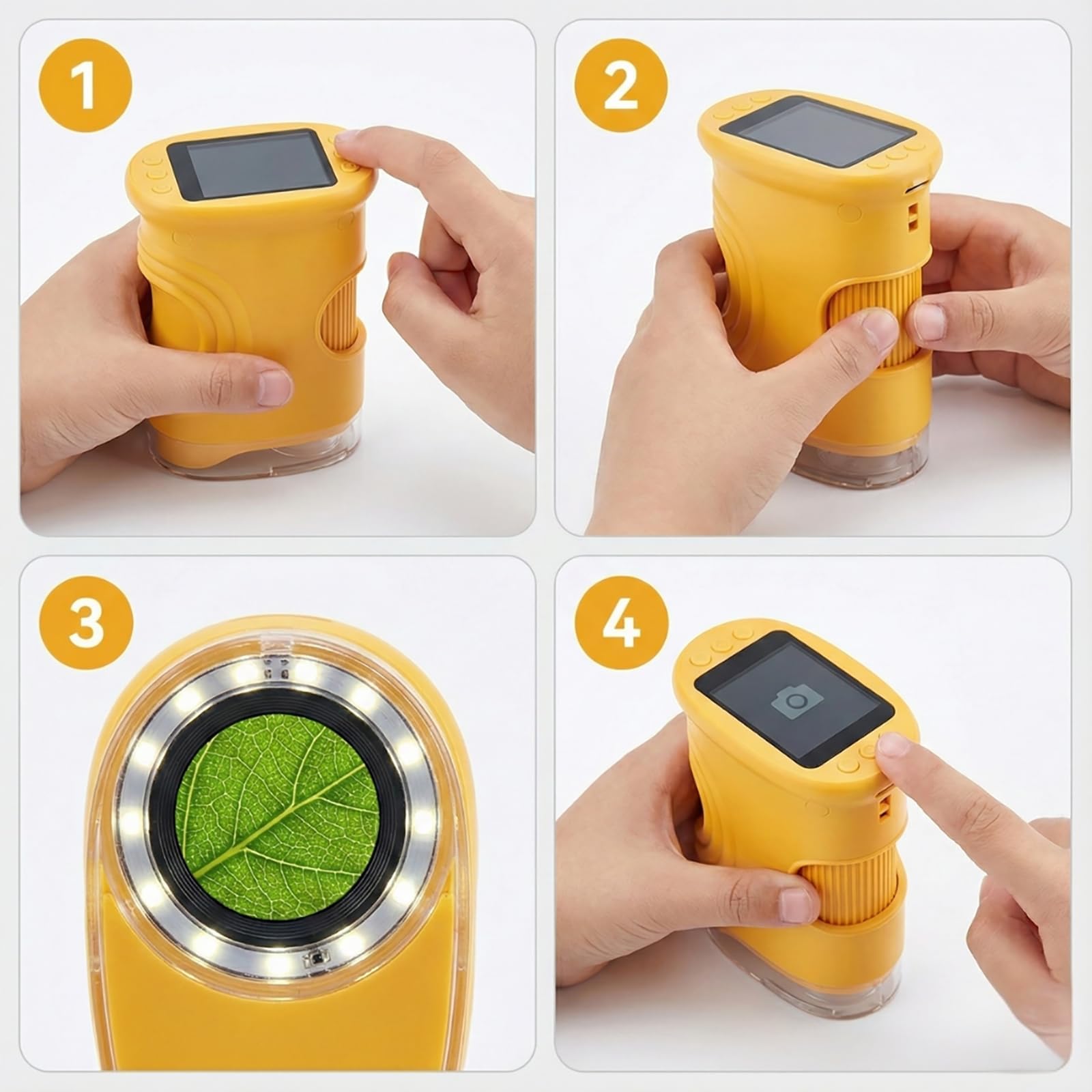 Microscopio digitale palmare 1000X per bambini, 2026 notizie mini microscopio tascabile portatile 200-1000X, microscopio educativo da 2 pollici con schermo 4K, kit scientifico, regali per bambini 3-12