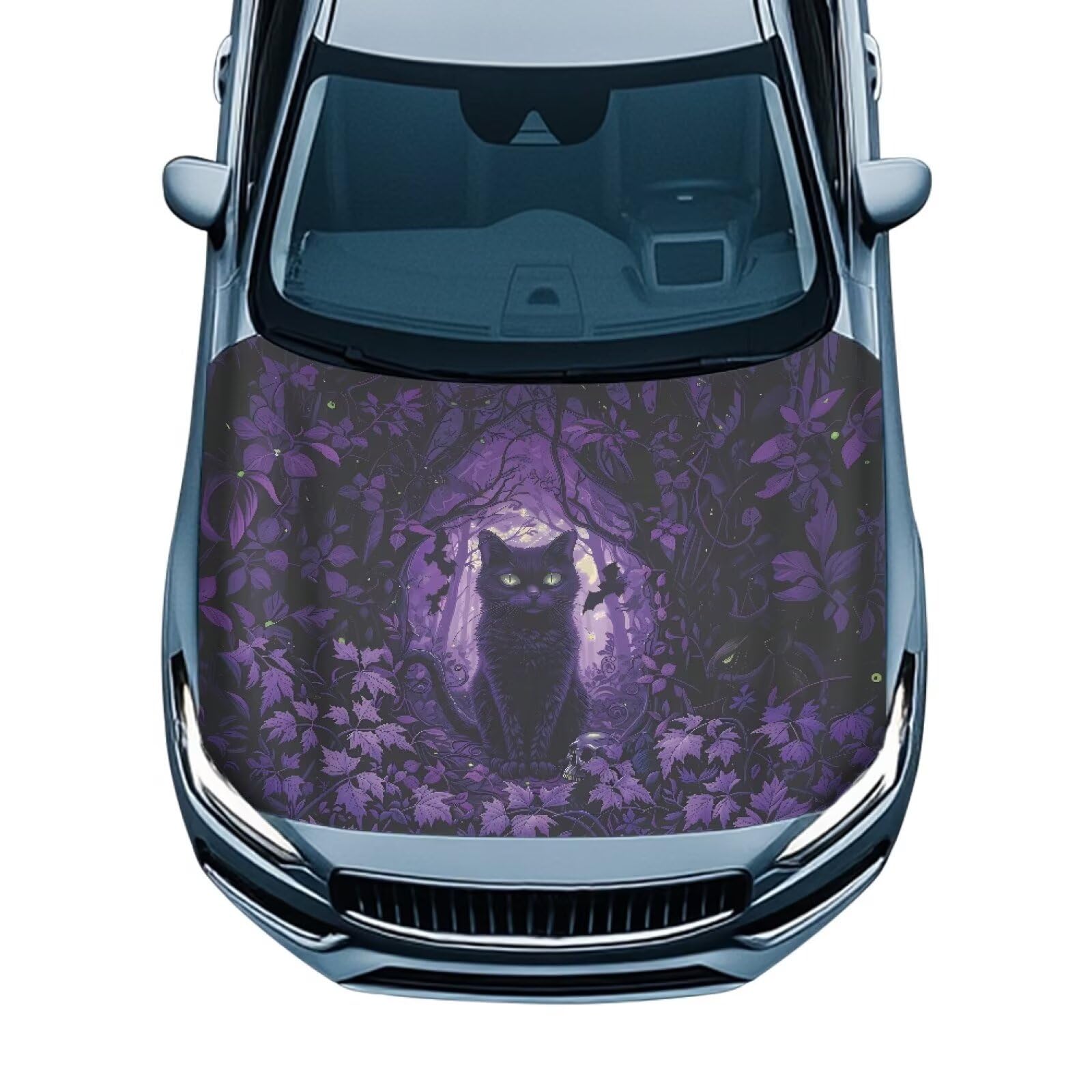 Black Cat Car Hood Cover All Weather Protection Auto Exterior Accessories Halloween Universal Fit Hood Covers for Cars, Trucks, SUV, or Van Full Coverage