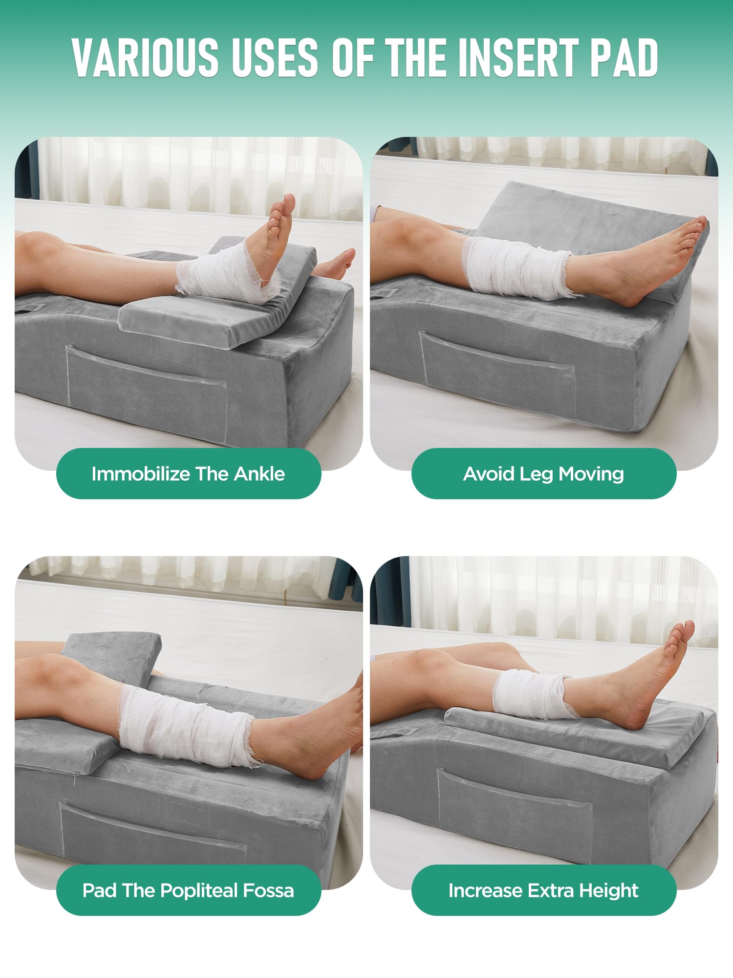 Almohada de rodilla para cirugía de reemplazo de rodilla, almohada de espuma viscoelástica para recuperación después de la cirugía, almohada de pierna ajustable para ciática, espalda baja