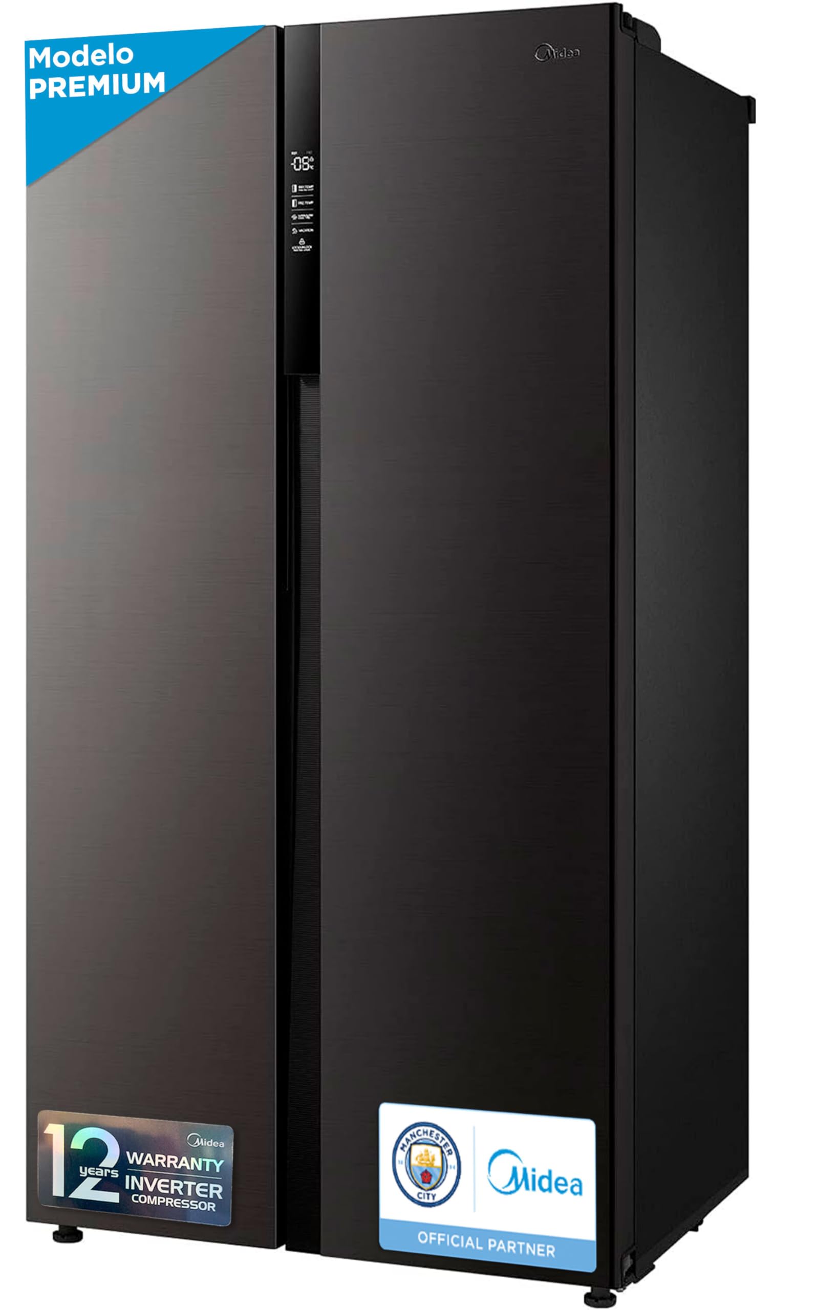 Midea Frigorifico Americano Combi No Frost Negro 176,5 x 89,5 cm con Capacidad 532L | Nevera Americana SBS con Congelador Vertical 197L y Panel Táctil | Tecnología Inverter y Filtro Anti-bacterias