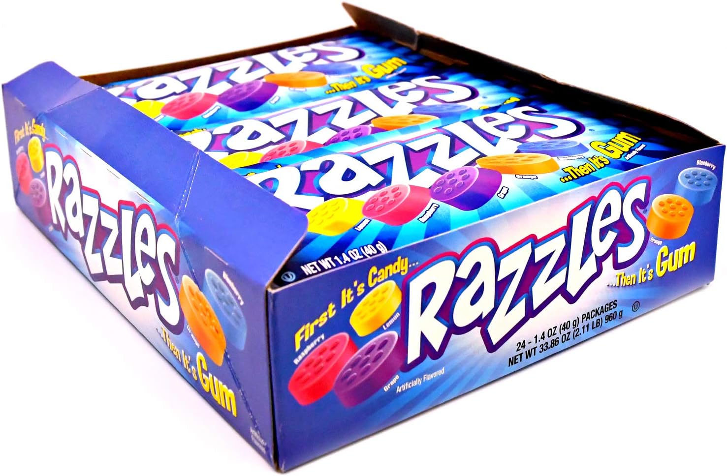 Original Razzles Candy/Gum, Box of 24 1.4-Ounce Bags