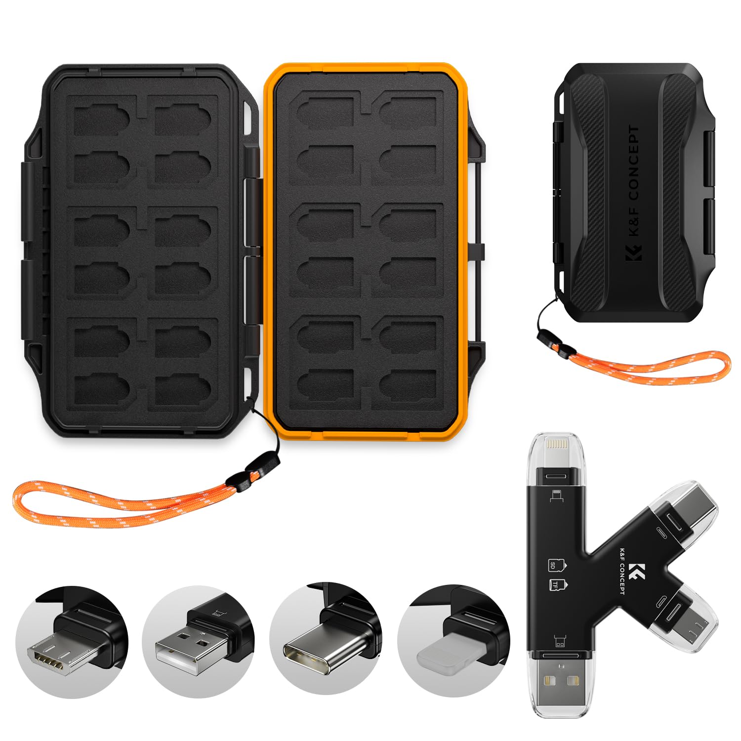 K&amp;F CONCEPT 36 Slots Memory Card Case with 4-in-1 Card Reader