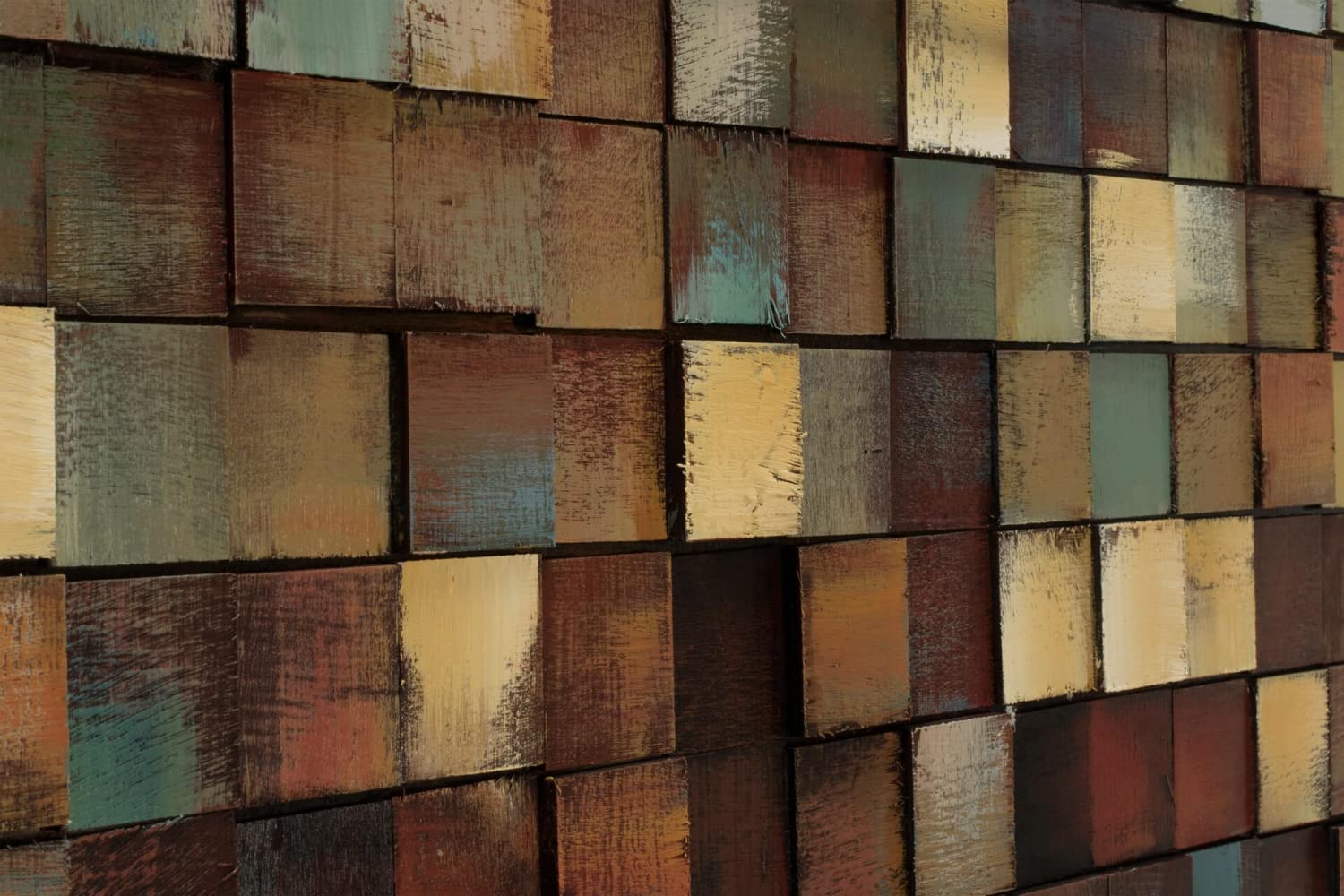 KunstLoft Wanddeko Holz rustikal | 100% HANDGEFERTIGT | 144x44x7cm | Holzbild 'More is more' | Abstrakt | Braun Grün | Wandbild Holz