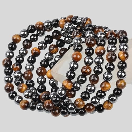 Vista 32 de MASSIVE BEADS Pulsera elástica de yoga hecha a mano con piedra natural, cristal curativo, energía, regalos para adultos unisex de 0.157 in, 0.236