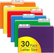 File Folders Letter Size Assorted Colors, 30 Pack Manilla Folders 1/3-Cut Tabs, Durable Colored File Folders for Documents Files Paper Home, Office, and School Organization, 6 Assorted Colors