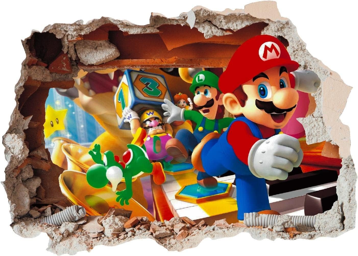Super Mario Brothers Hole in Wall - 3D Printed Vinyl Sticker Decal Children's Bedroom (Extra Large 800 x 575mm)