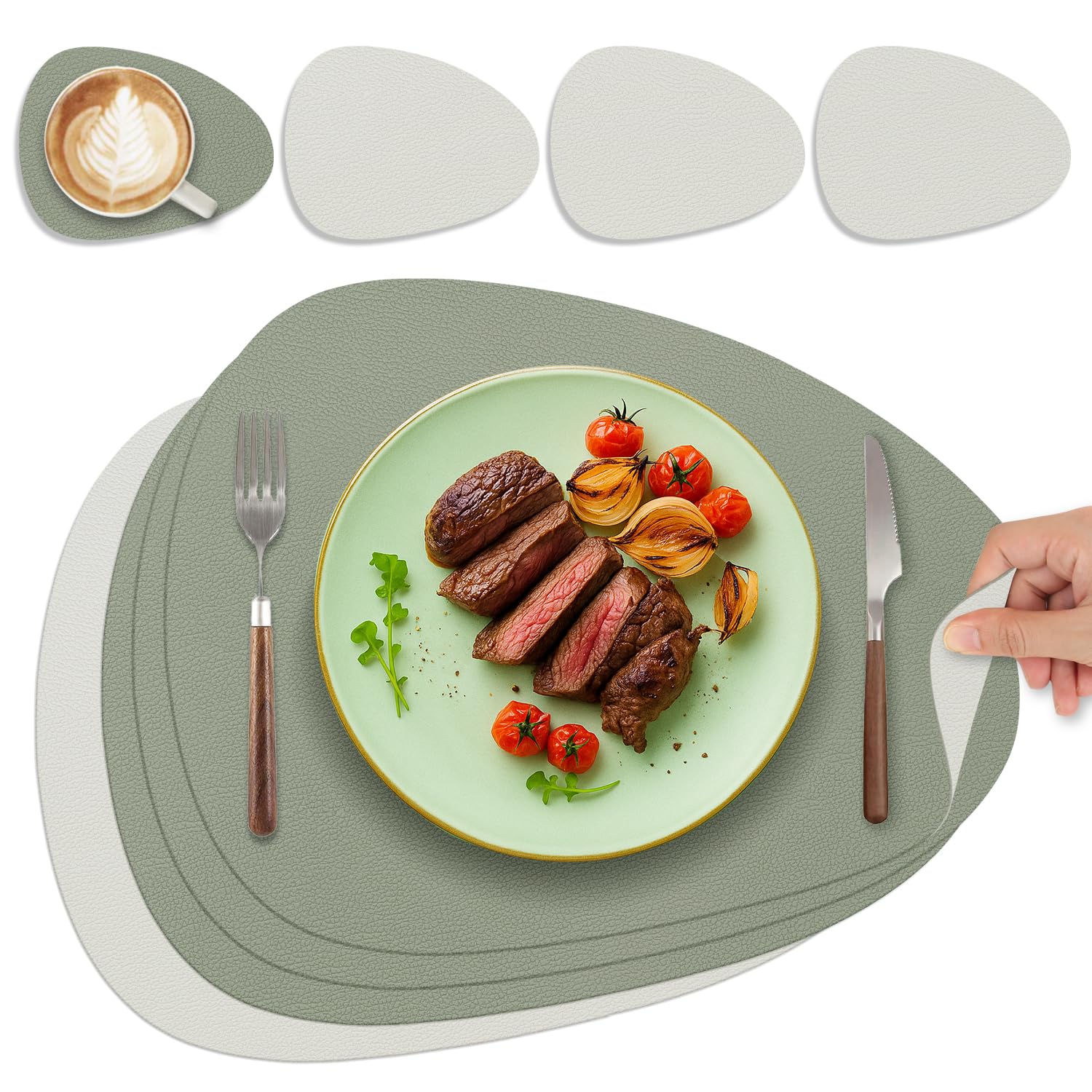 Tischsets Abwaschbar und Untersetzer, Oval Platzset Leder Platzdeckchen Abwaschbar Doppelseitigen Tischsets Umkehrbares Tischset rutschfest Lederoptik