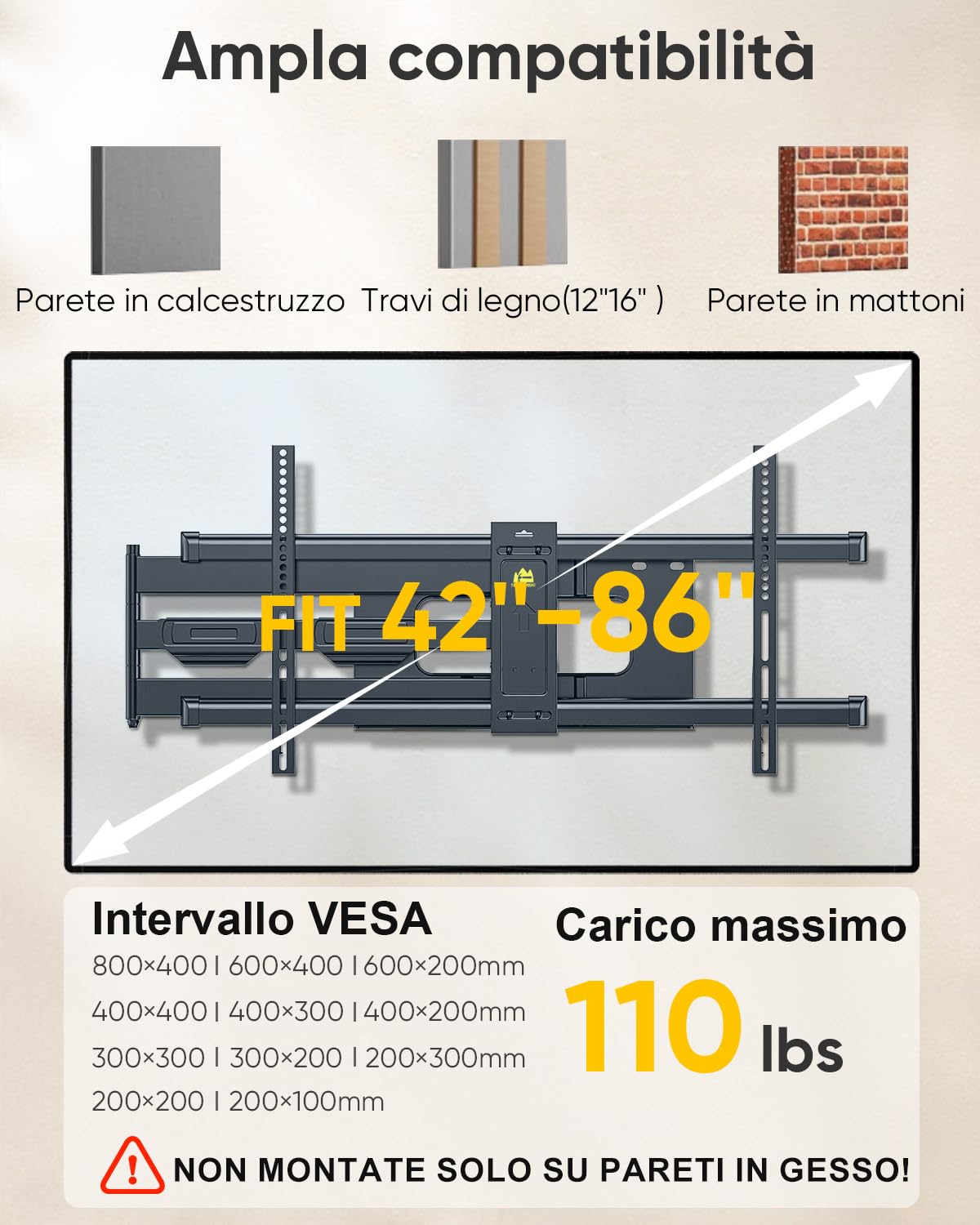 Mounting Bracket TV Wall Mount 42-86 Pollici VESA Support - Dettaglio