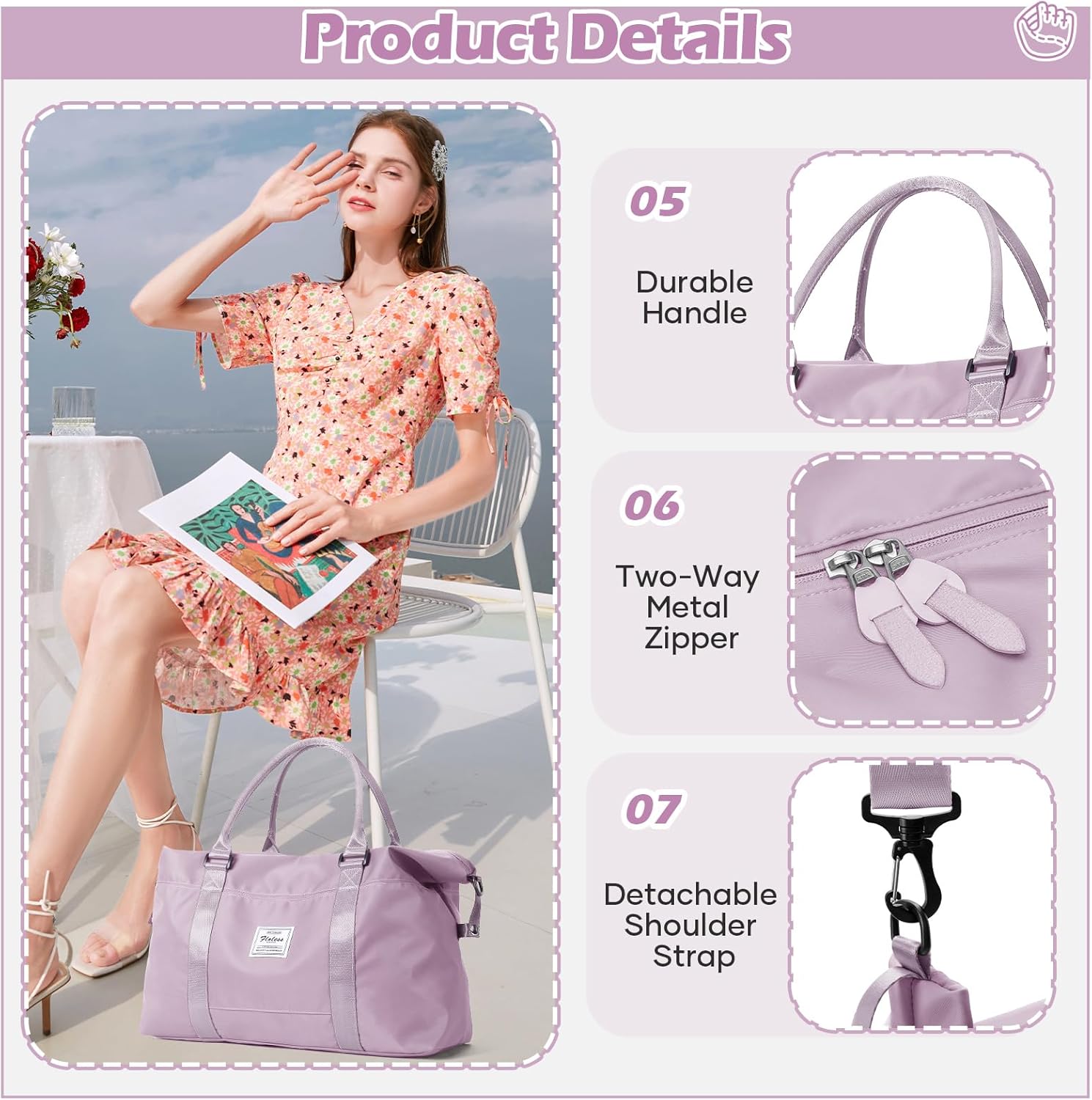 Small Gym Bag for Women, Purple Stylish Duffle Travel Bag for Plane, Lightweight Duffle Bag for Women, Sport Gym Tote Bag with Wet Pocket for Yoga, Pilates, Swimming - Image 5