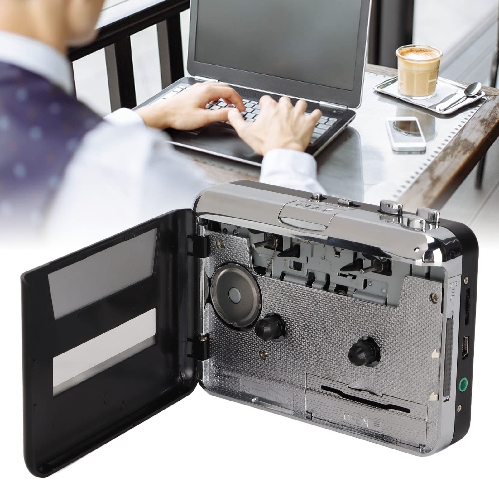 2-in-1 Kassetten-zu-MP3-Konverter-Player-Recorder, Tragbarer Kassetten-Audio-Musik-Player, USB-Kassetten-Player von Kassetten zu MP3 mit Kopfhörern für Laptop-PC