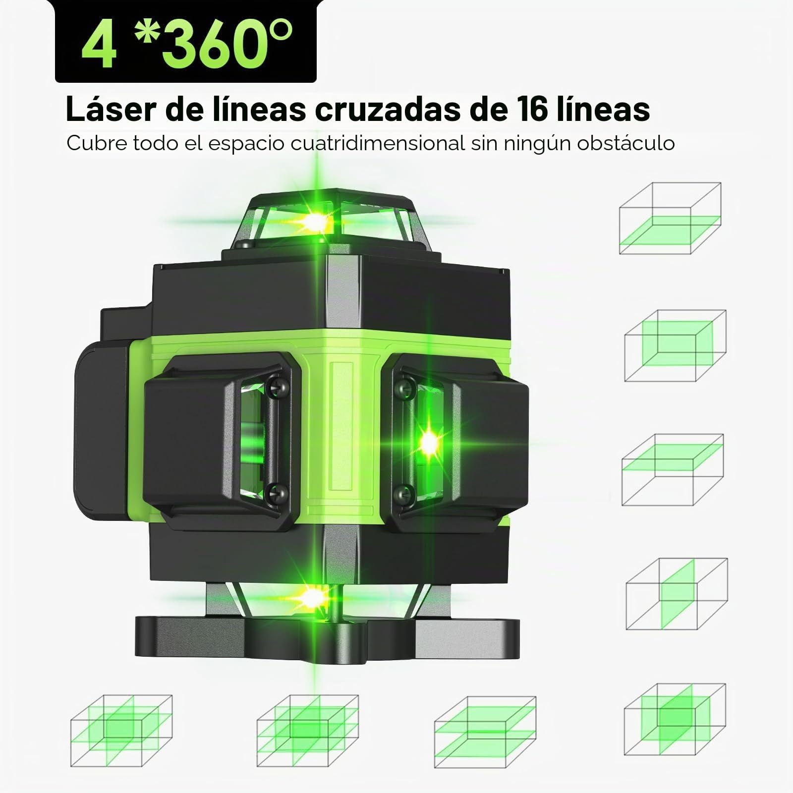 Geevorks Nivel Laser Autonivelante con Tripode,Nivel Láser 4D de 16 Líneas con 2 * 2400 mAh Batería,Alcance de 25 m,360 Verde,Soporte de Trípode de 1,2 m,Control Remoto