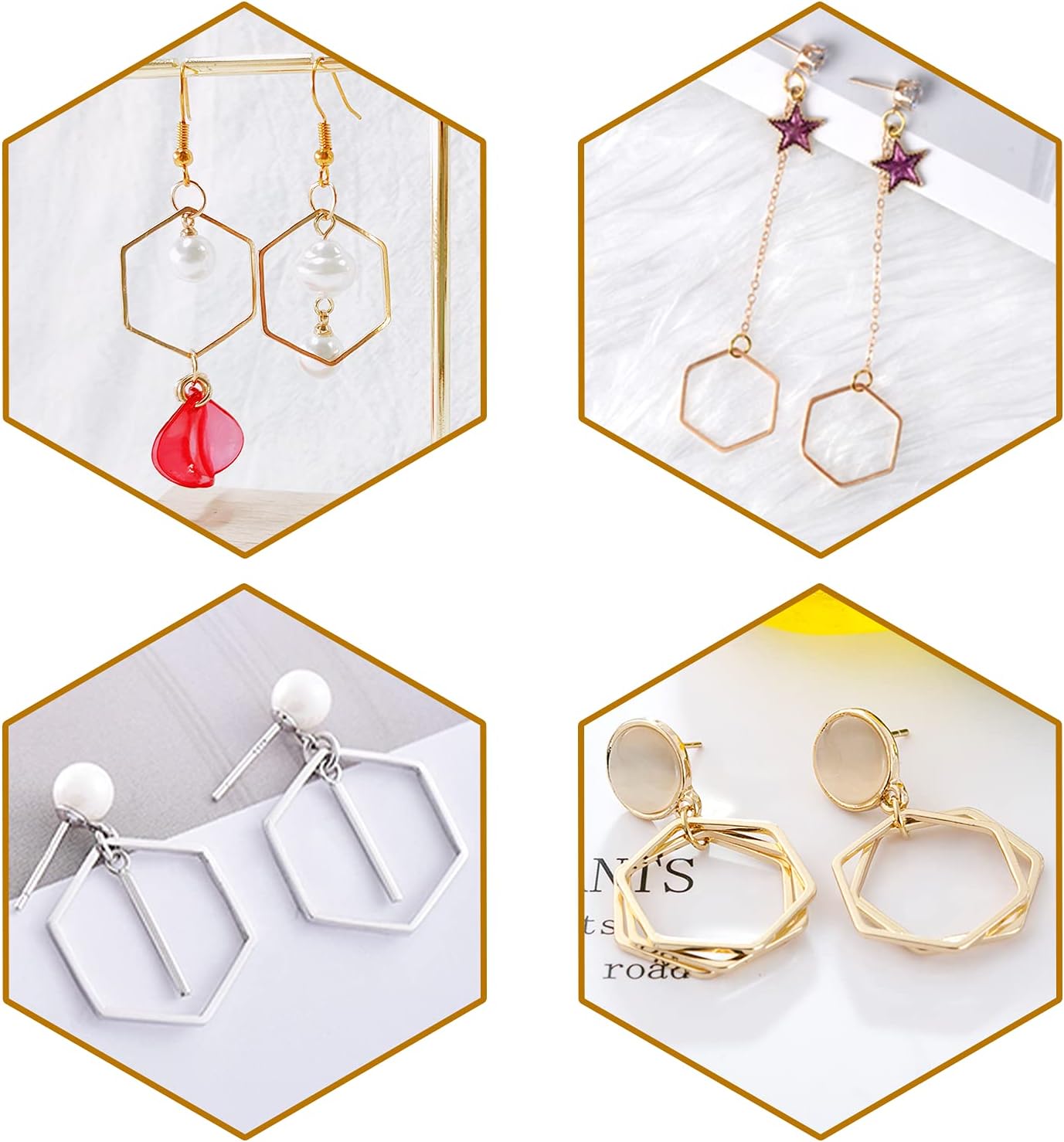 Earrings Beading Hoop for Jewelry Making, FANMAOUS Earrings Findings Hoops Earring Charms Open Bezel Pendant Frame for DIY Craft,Earring Necklace,Crafts Supplies (60pcs (Hexagon/Round/Teardrop)) - Image 5