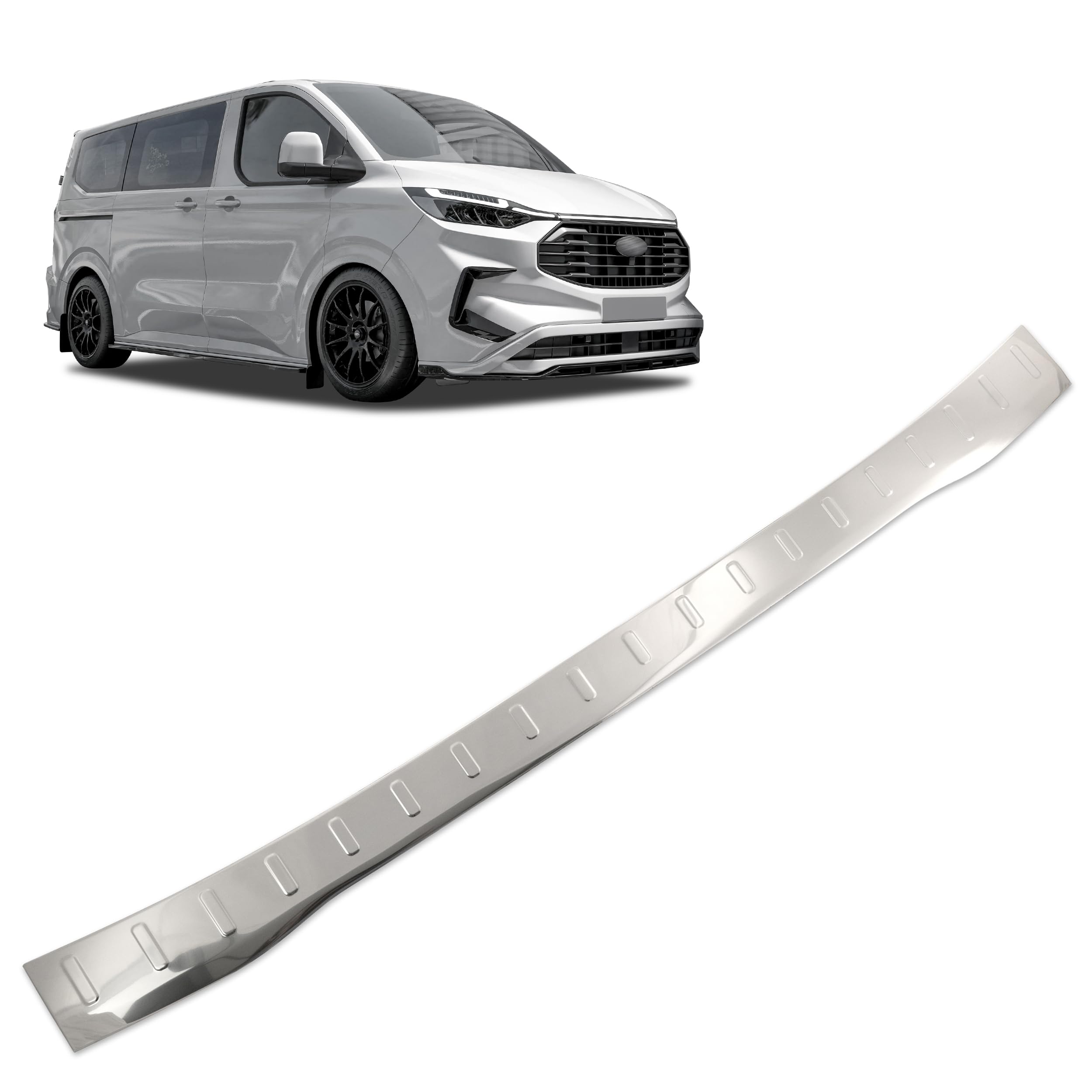 CHROMEMASTER | Protezione Paraurti Posteriore Compatibile con Ford Tourneo Custom 2023+; Acciaio inossidabile, Lucidato, Cromo; Proteggi il Paraurti Posteriore della tua Auto dai Danni
