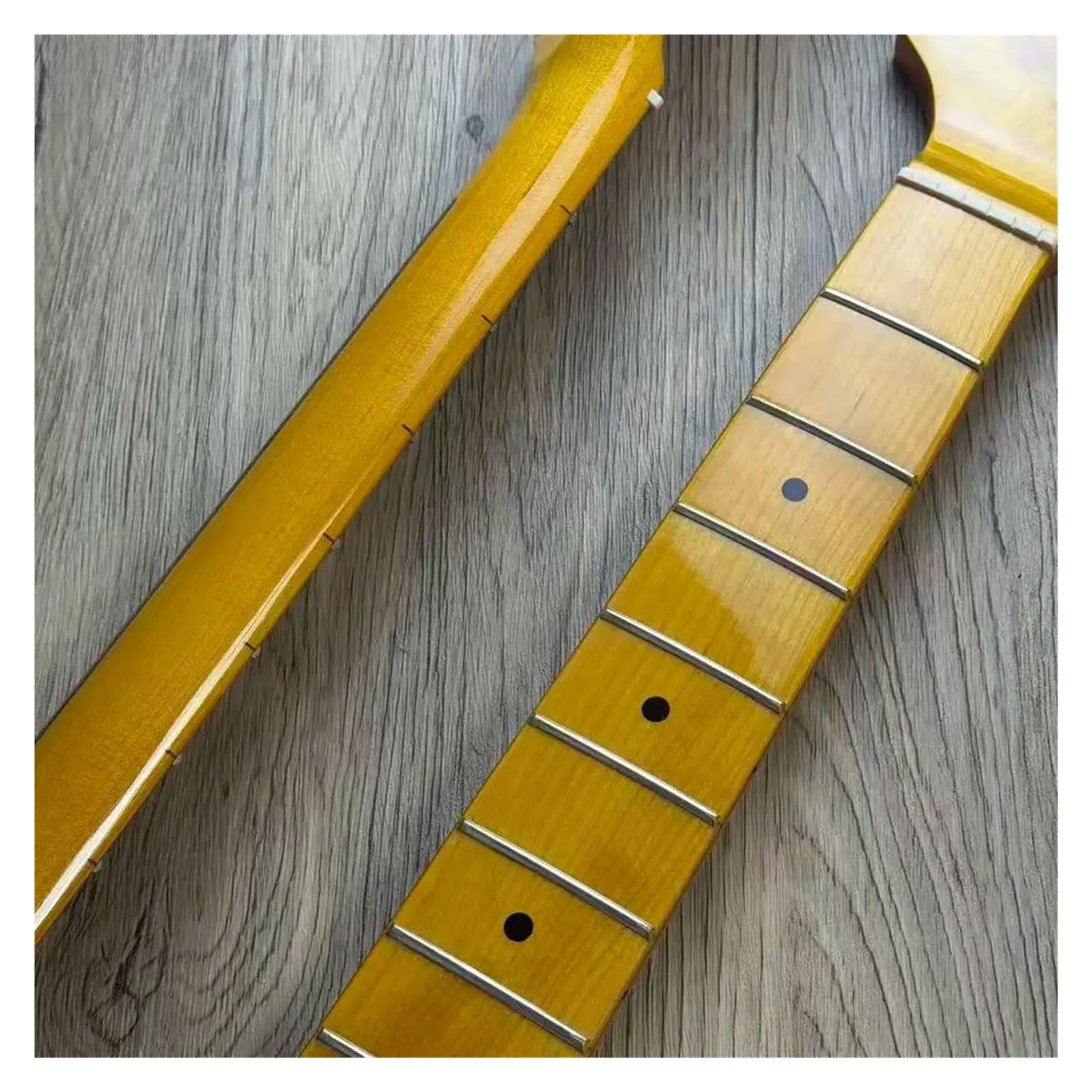 Linkshänder-Ersatzhals for ST-Gitarre, 21 Bünde, Ahornbrett, glänzendes gelbliches Finish