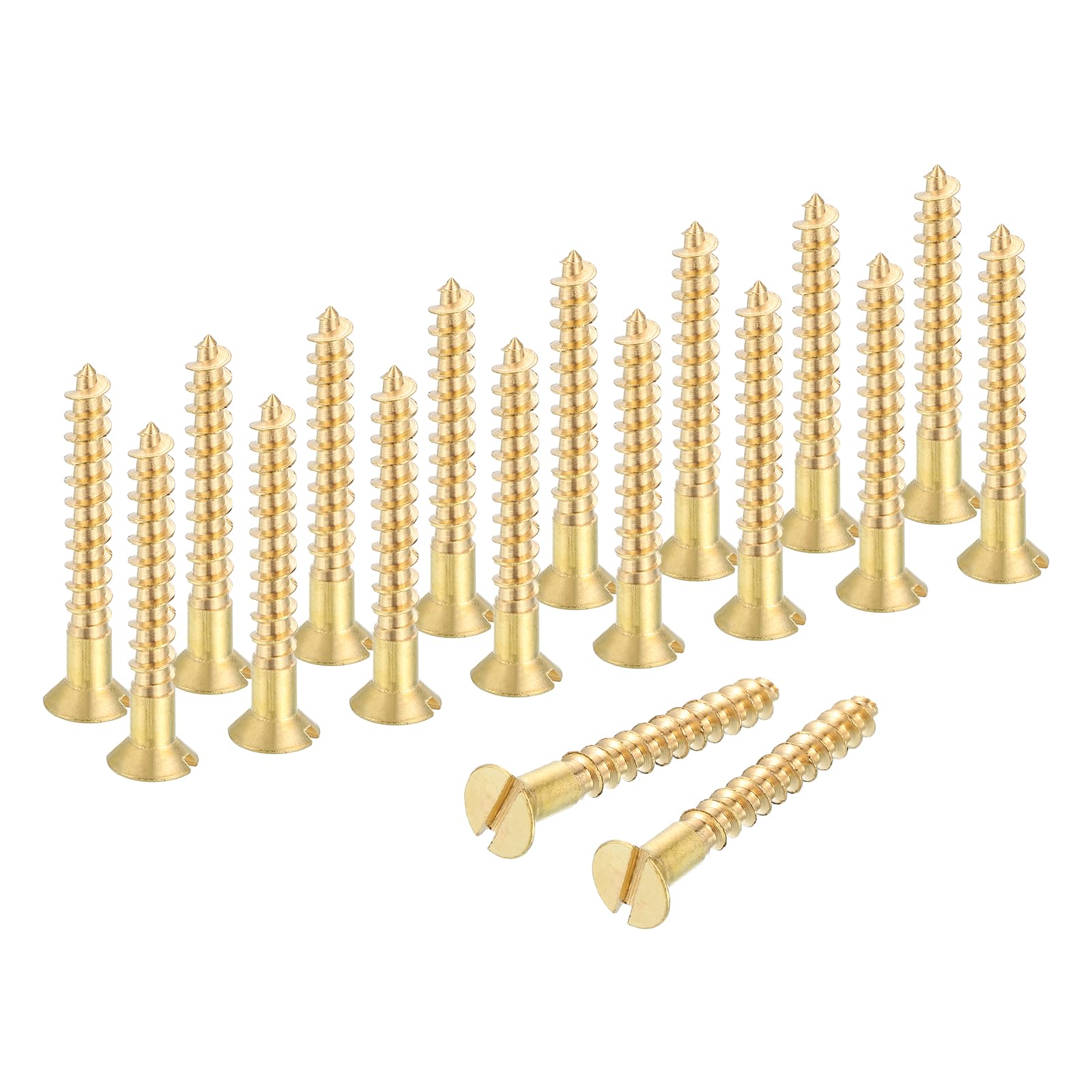 sourcing map Wood Screws, M4 x 30mm Brass Slotted Flat Head Self Tapping Screw Quick Metal Self-Tapping for Indoor Household Appliances Furniture Woodworking Pack of 18