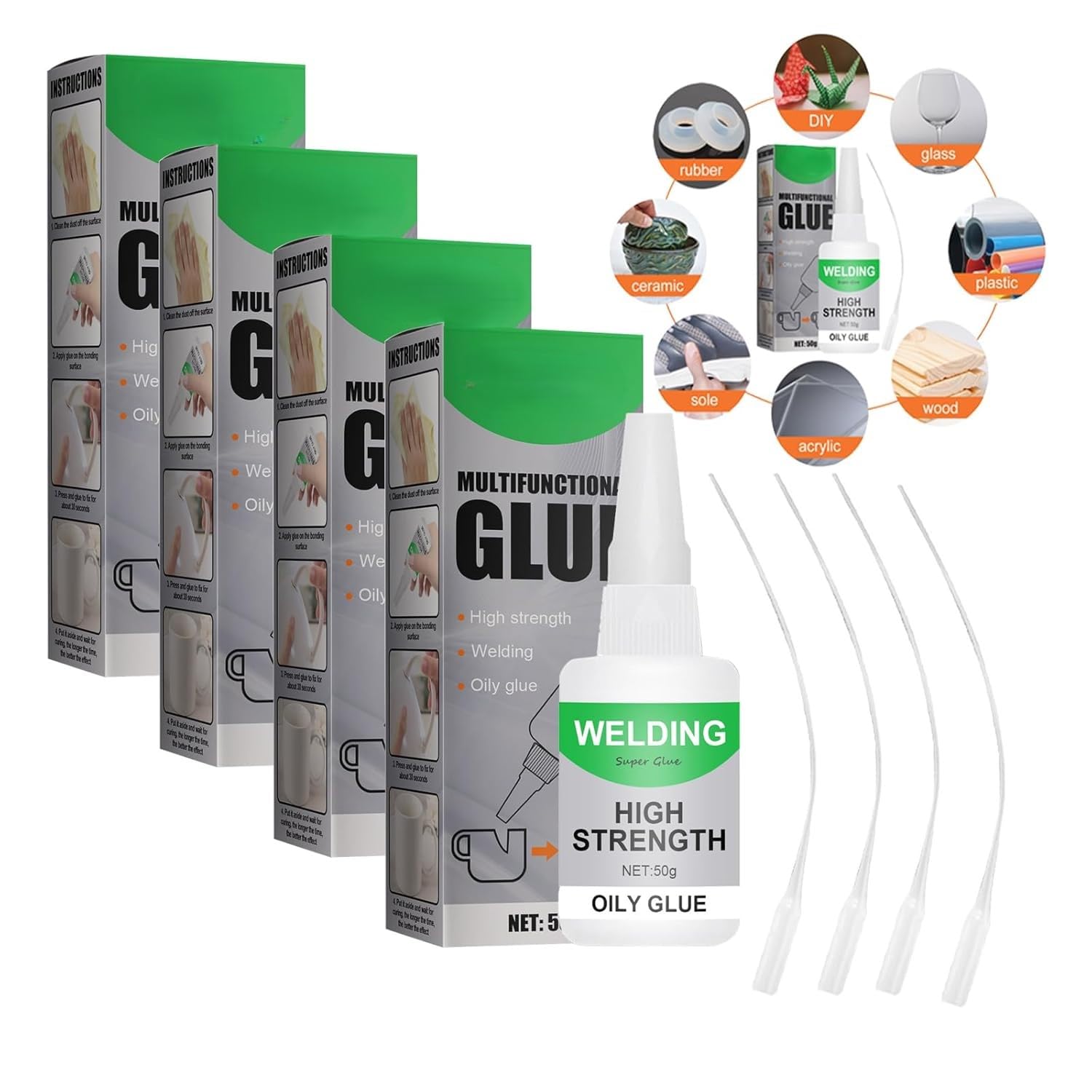 Super Oily Glue, Universal Super Glue, Welding Glue, High-Strength Clear Oily Glue, Used For Quick Repair Of Metal, Plastic, Wood, Glass, Jade, DIY Projects, Jewellry And So On(50g/pcs)-4 pcs