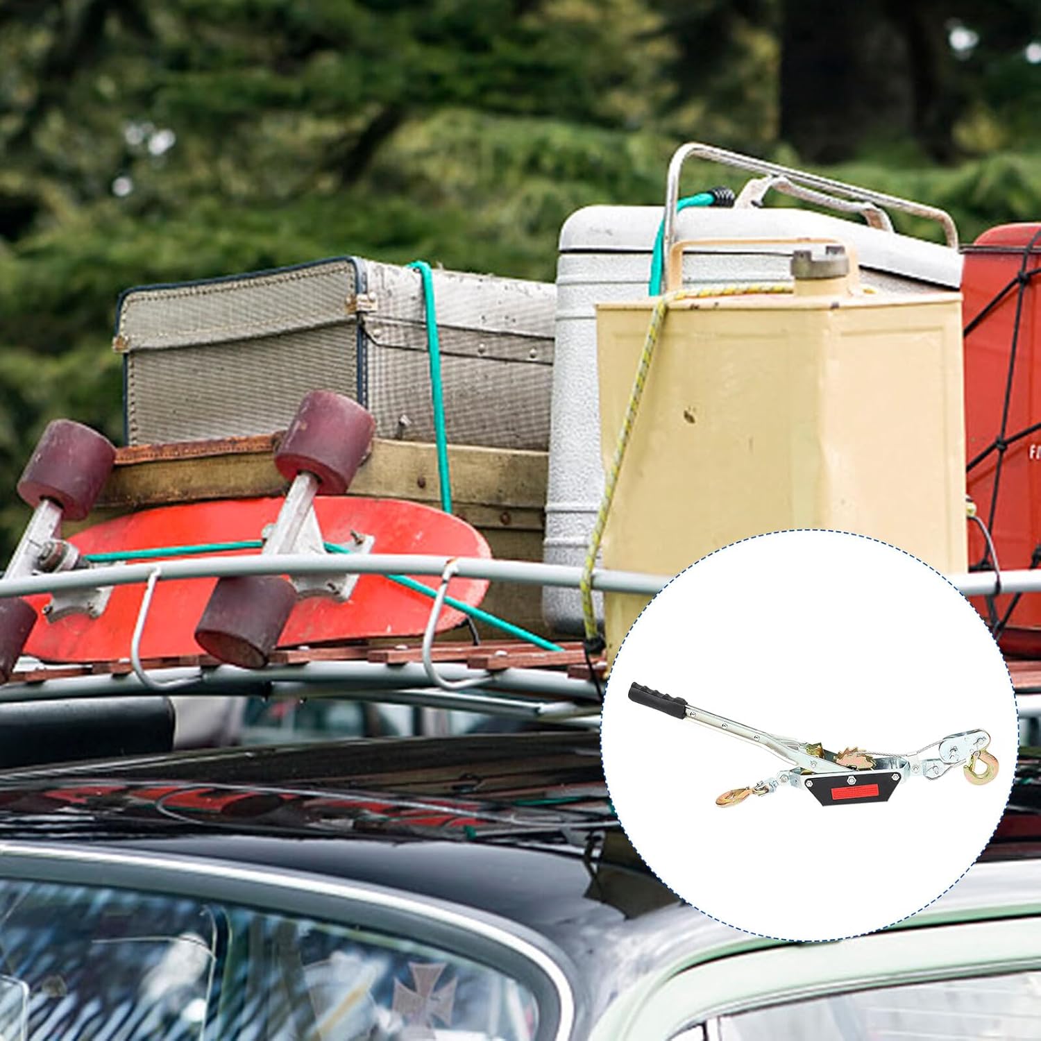 Portable 2 Ton Ratchet Wire Rope Puller with Dual Hooks, 2m Steel Cable Manual Power Puller for Boat Trailers, Wire Cable Tensioner Suitable for Industrial Pulling and Lifting