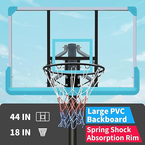 Miniatura 5 de Aro de baloncesto portátil para interiores y exteriores, altura ajustable, 7.4-10 pies, sistema de portería de baloncesto con tablero de 44 pulgadas