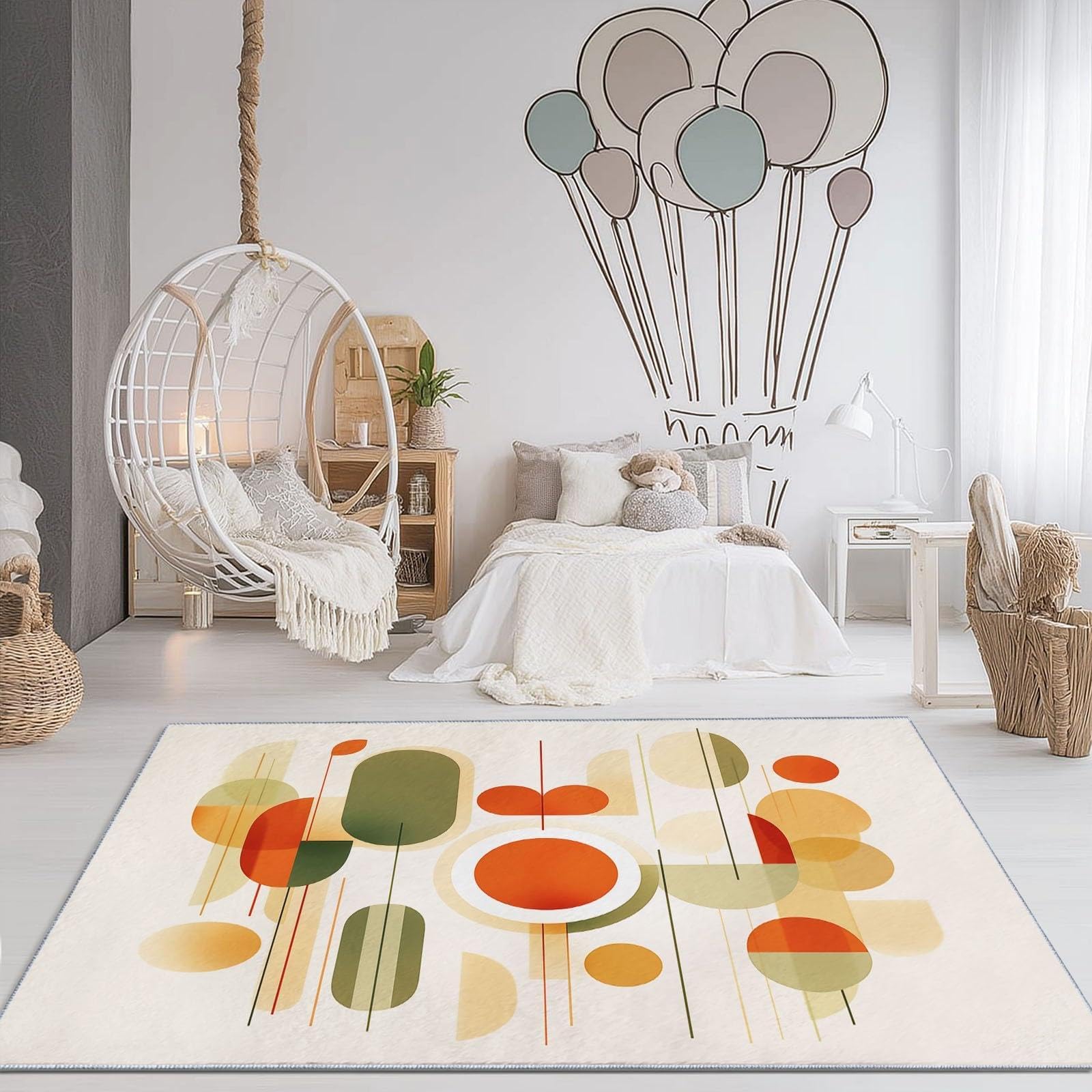 Tapis à poils courts géométrique abstrait médiéval lavable 180x280cm
