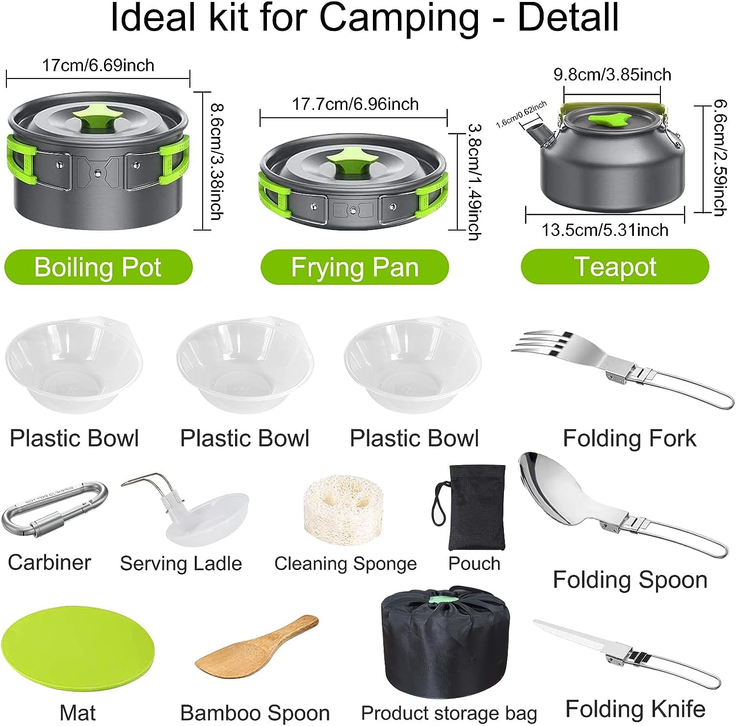 Set Pentole da Campeggio,2-3 Persone Set Stoviglie Campeggio,Portatile Ultraleggero 14-in-1 Kit Camping Cookware con Padelle Piatti Ciotole per Cucina per Barbecue,Campeggio, Arrampicata,Trekking