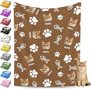Personalized Cat Face Blanket Throws with Photos, Custom Pet Face Blanket, Cat Gifts for Pet Lovers, Customized Puppy Blanket for Adult Kid Birthday Christmas Fathers Mothers Valentines Gift
