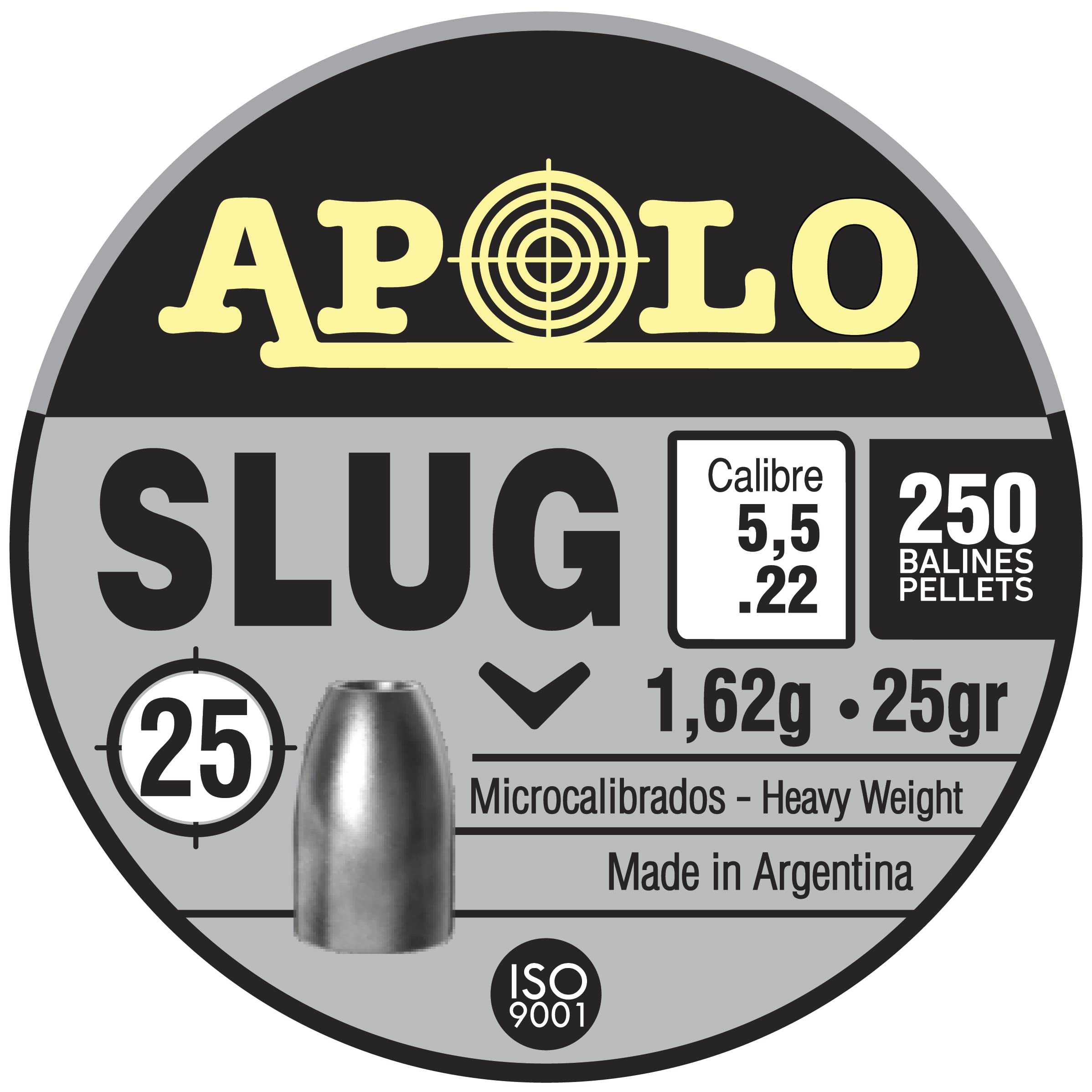 Apolo Slug Airgun Pellets, 5.5mm.22 Caliber, 25 Grains, E19301, Silver