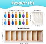Pamexin Jeux de famille pour les enfants, jeu de correspondance couleur de bowling en bois avec 7 Pins brillants et sac de rangement, Jeux de société de famille Cadeau d'anniversaire de fête, jeu de fête amusant pour les garçons filles