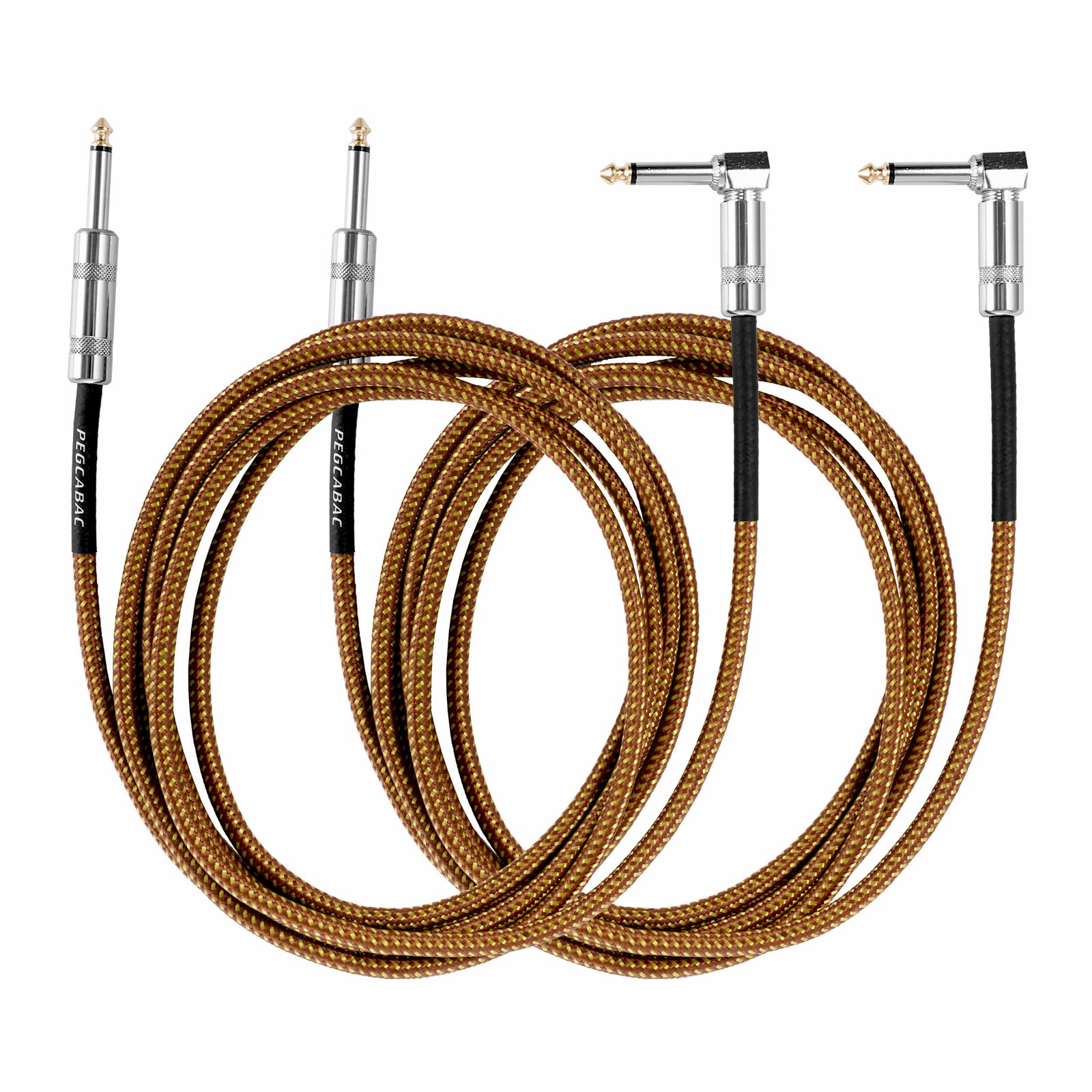 TS - Cavo per chitarra elettronica, basso e tastiera, 6,35 cm, da diritto ad angolo retto, placcato oro, 6 m, confezione da 2