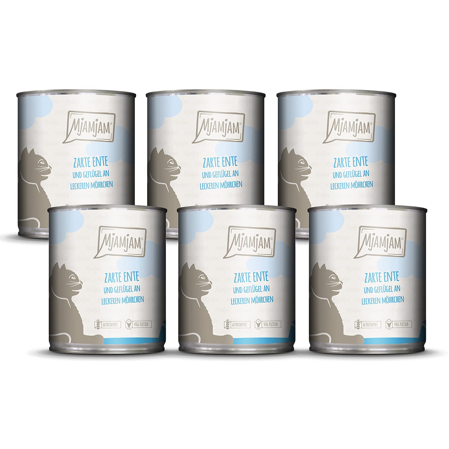 MjAMjAM - Premium Nassfutter für Katzen - Gute Pute an gedämpftem Kürbis, 6er Pack (6 x 800 g) & Premium Nassfutter für Katzen - zarte Ente & Geflügel an leckeren Möhrchen, 6er Pack (6 x 800 g)