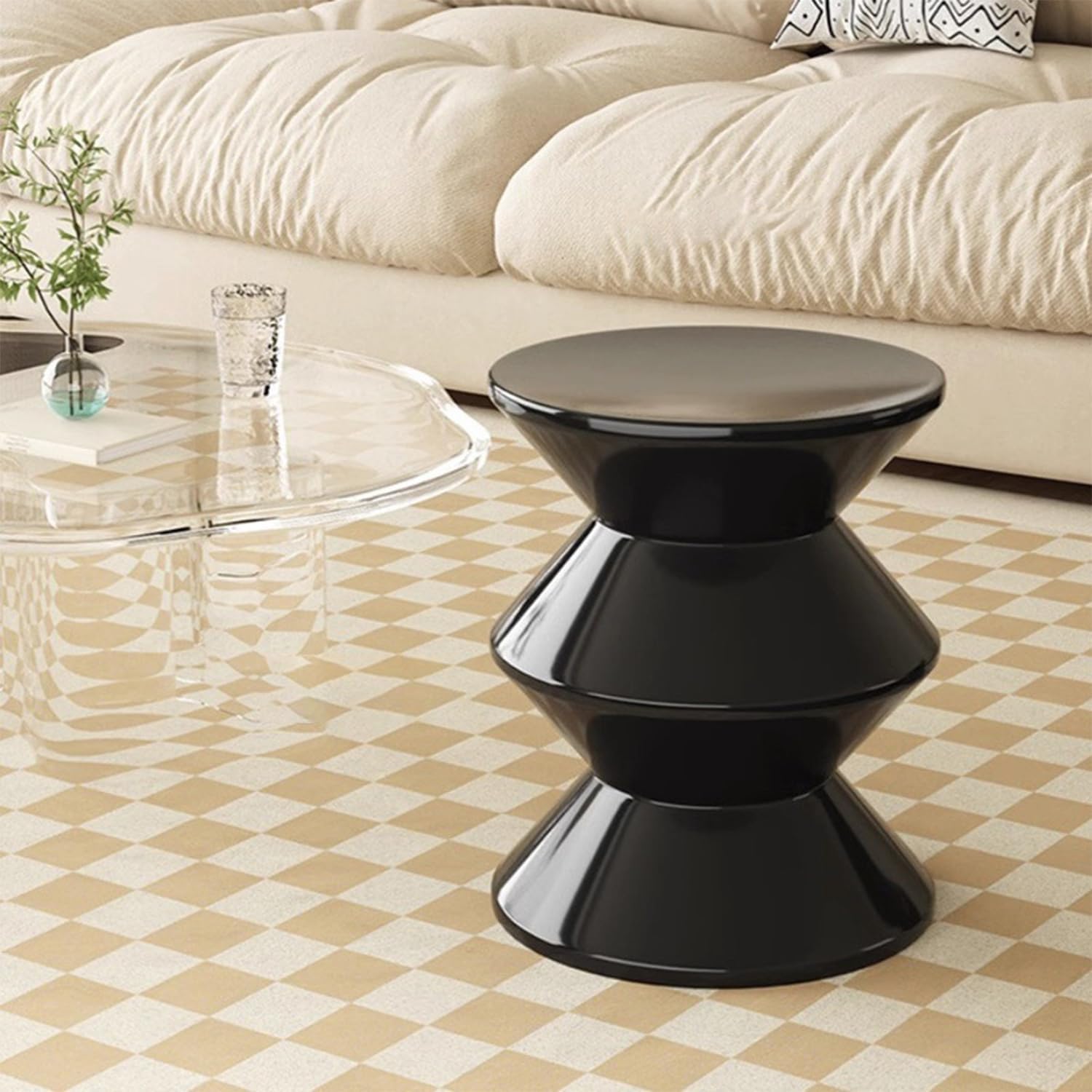 Round Coffee Table, Plastic Side Table Modern End Table Free Standing Beside Table Black for Living Room Balcony Office