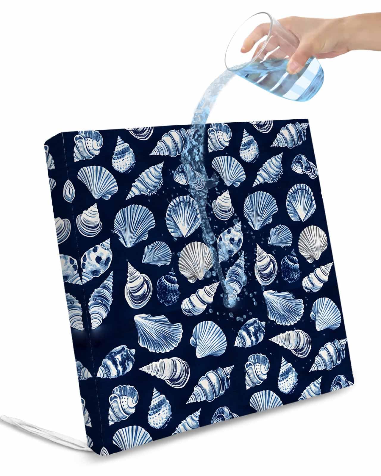 2 Pack Navy Blue Coastal Waterproof Cushion Covers with Ties, Outdoor Patio Chaise Lounge Chair Seat Cushion Slip Covers Replacement(Only Cover) Summer Beach Shell Conch 22