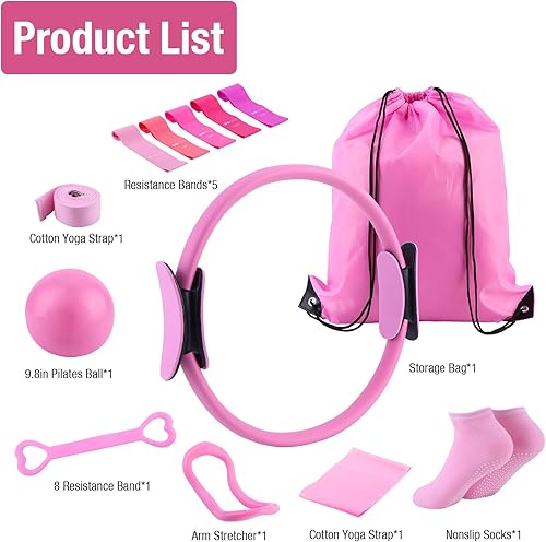 Miniatura 9 de ASIEIT Home Pilates Kit for Women, Pilates Equipment with 5 Resistance Bands, 14'' Magic Circle, Pilates Ball and Ring Set, Pilates Essentials Kit