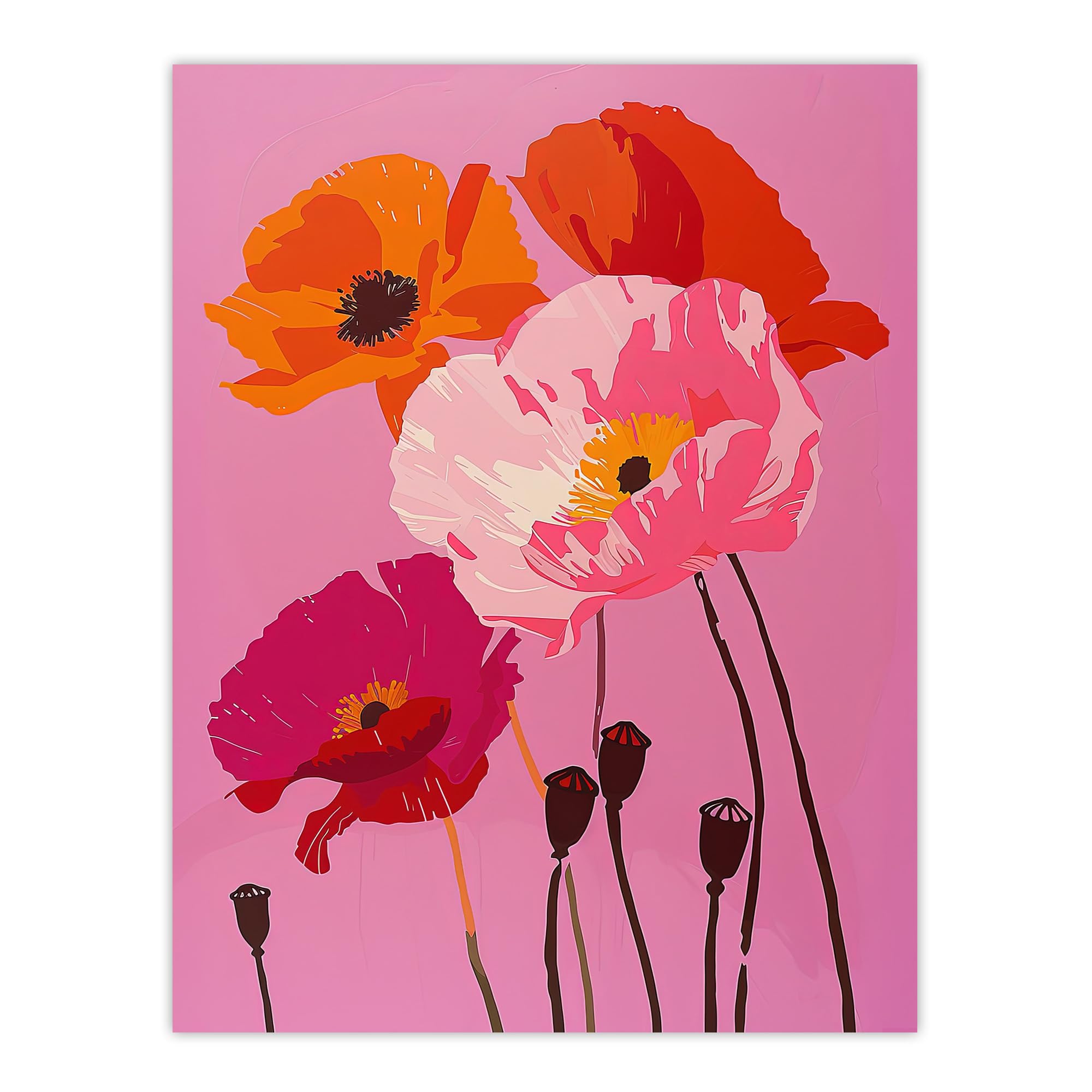 Artery8 Poppy Flower Blooms Orange Pink Floral Design For Living Room Large Wall Art Poster Print Thick Paper 18X24 Inch
