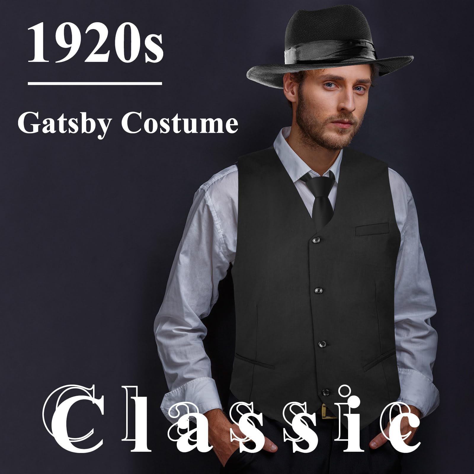 PLULON 1920s Mens Costume Gatsby Gangster Vest Roaring 20s Men's
