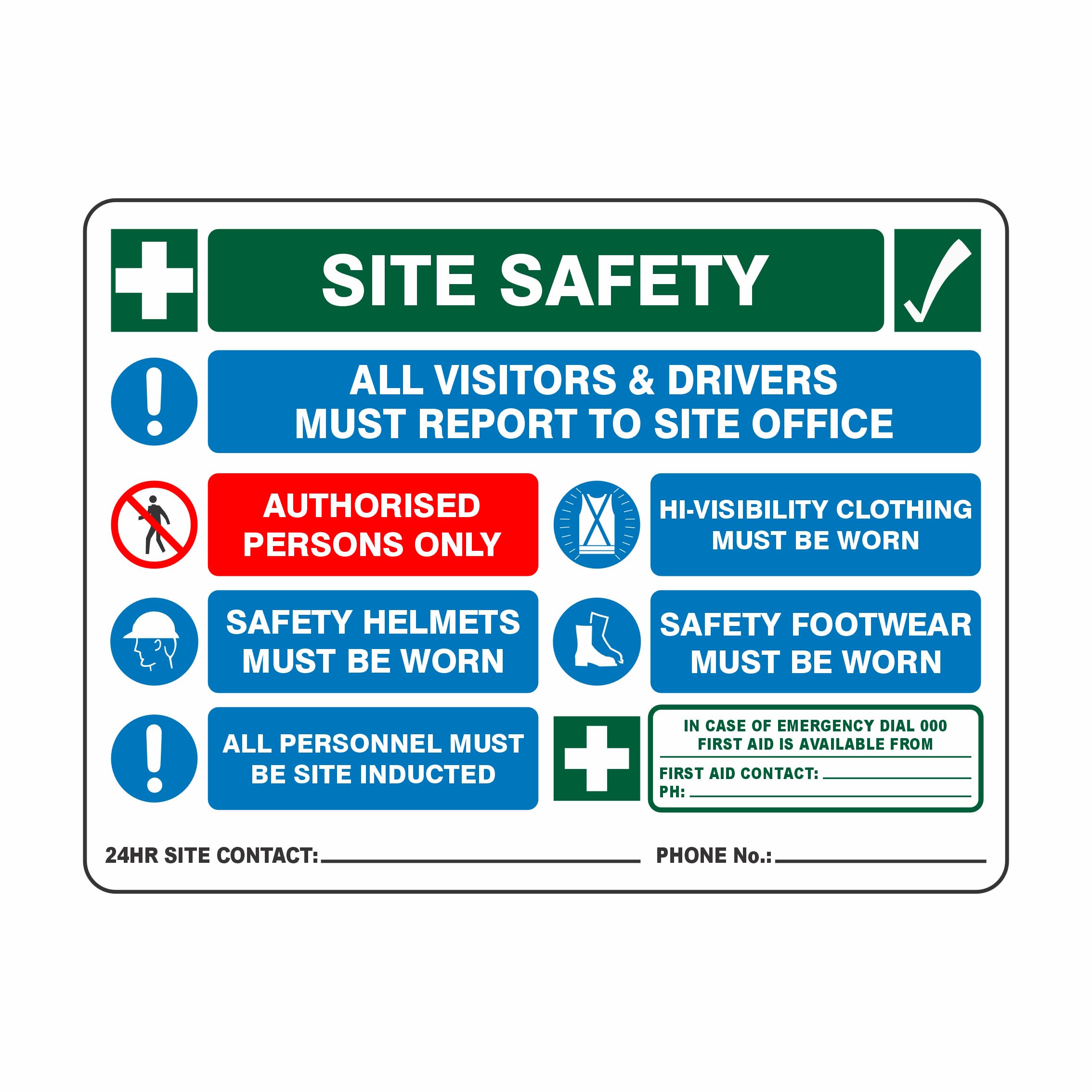 Site Safety Combination Sign Construction Site Metal Tin Sign 8 x 12 inch for Industrial & Commercial