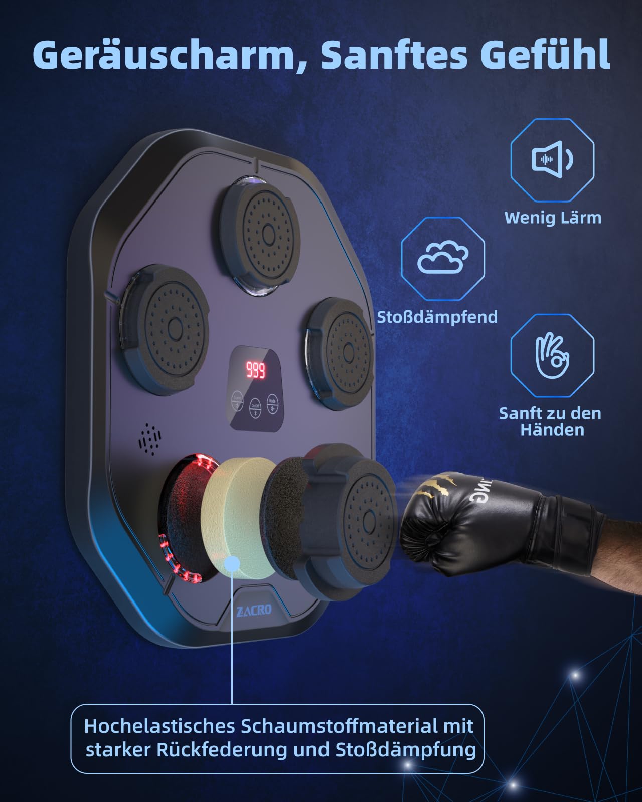 Zacro Musik Boxmaschine, LED Music Boxing Machine, Smart Music Boxing Machine,Wall Mounted Boxing Workout mit 9 Modi/Geschwindigkeiten, Boxmaschine mit Musik, Schlaghandschuhen und Stirnband