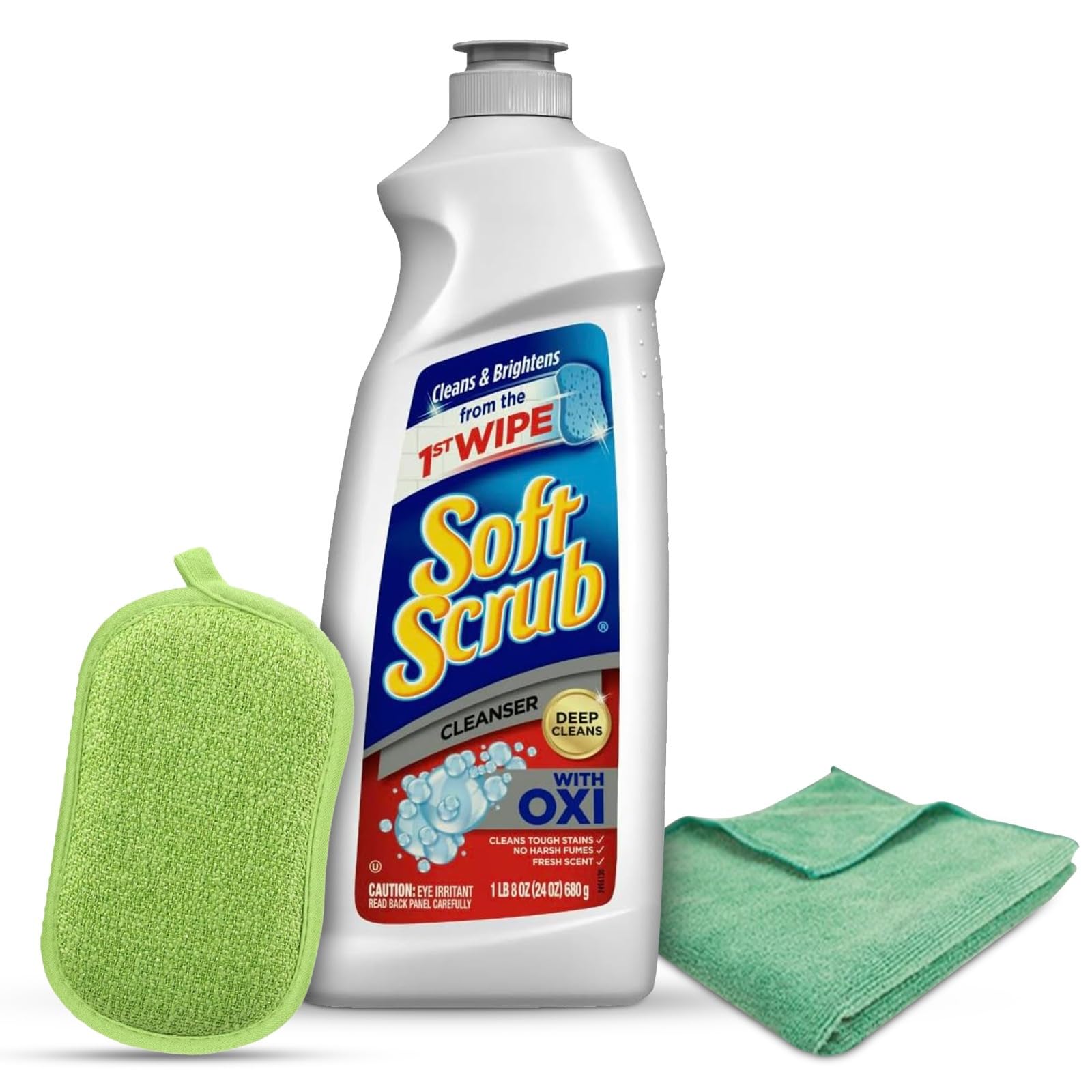 LuxProdXSoft Scrub with bleach cleanser, 36 oz. + Bundled Scrubbing Sponge - Microfiber cleaning cloth