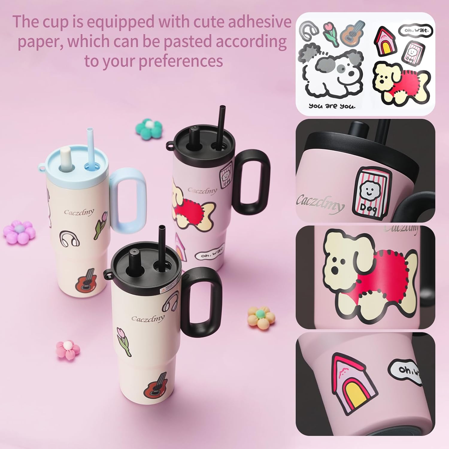 Tumbler with Handle | Insulated Water Bottle Leakproof PINK 24oz | Cup Leakproof Stainless Steel | Cup Holder Friendly Suitable for tea and coffee - Image 5