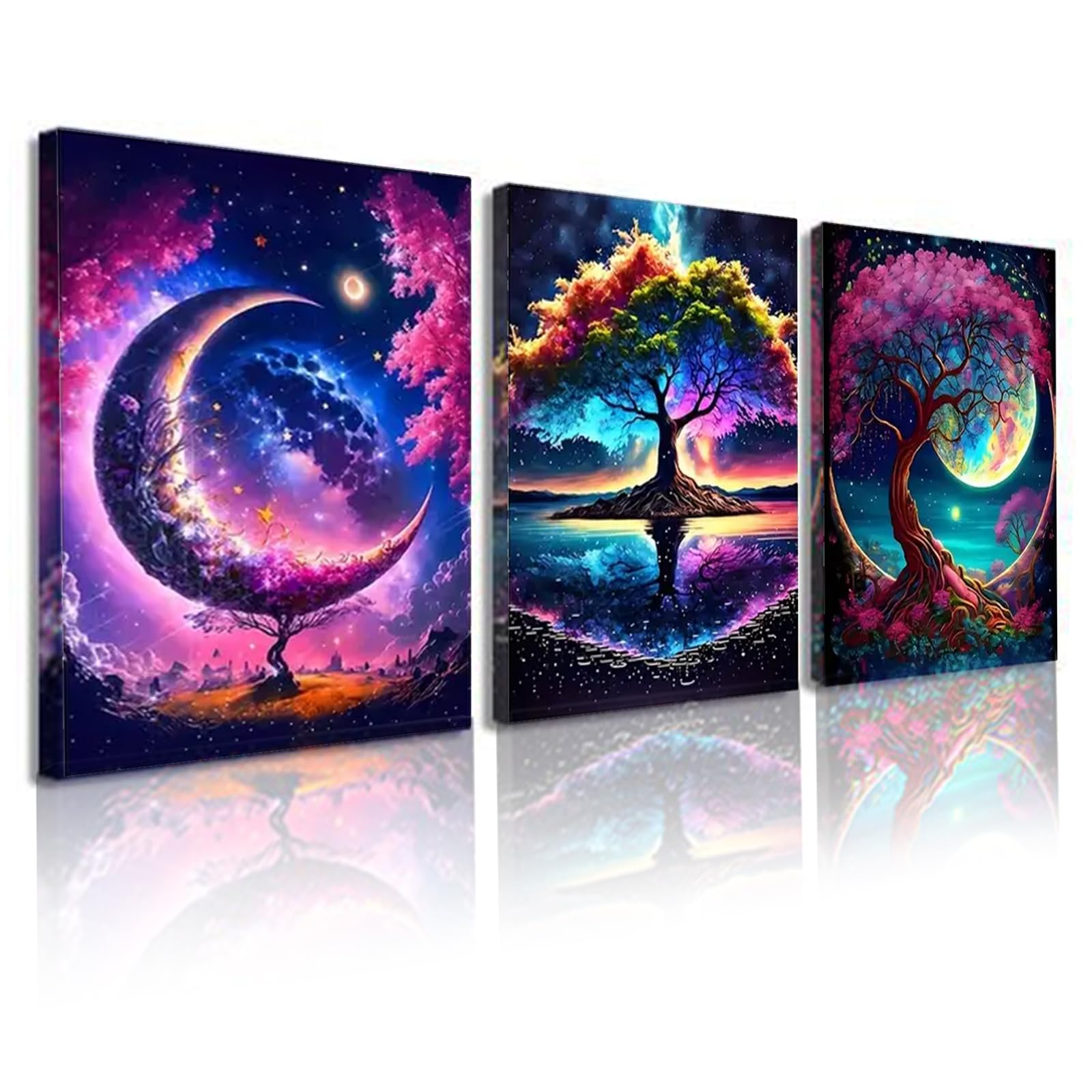 Rongxze 3 Pcs Cuadros Decorativos Modernos, Cielo Estrellado, Luna, Árbol de la Vida Lienzo Decorativo para Pared, Cuadros Decoracion Salon Modernos para Dormitorios Baño Pasillo Salon (30x40cm)