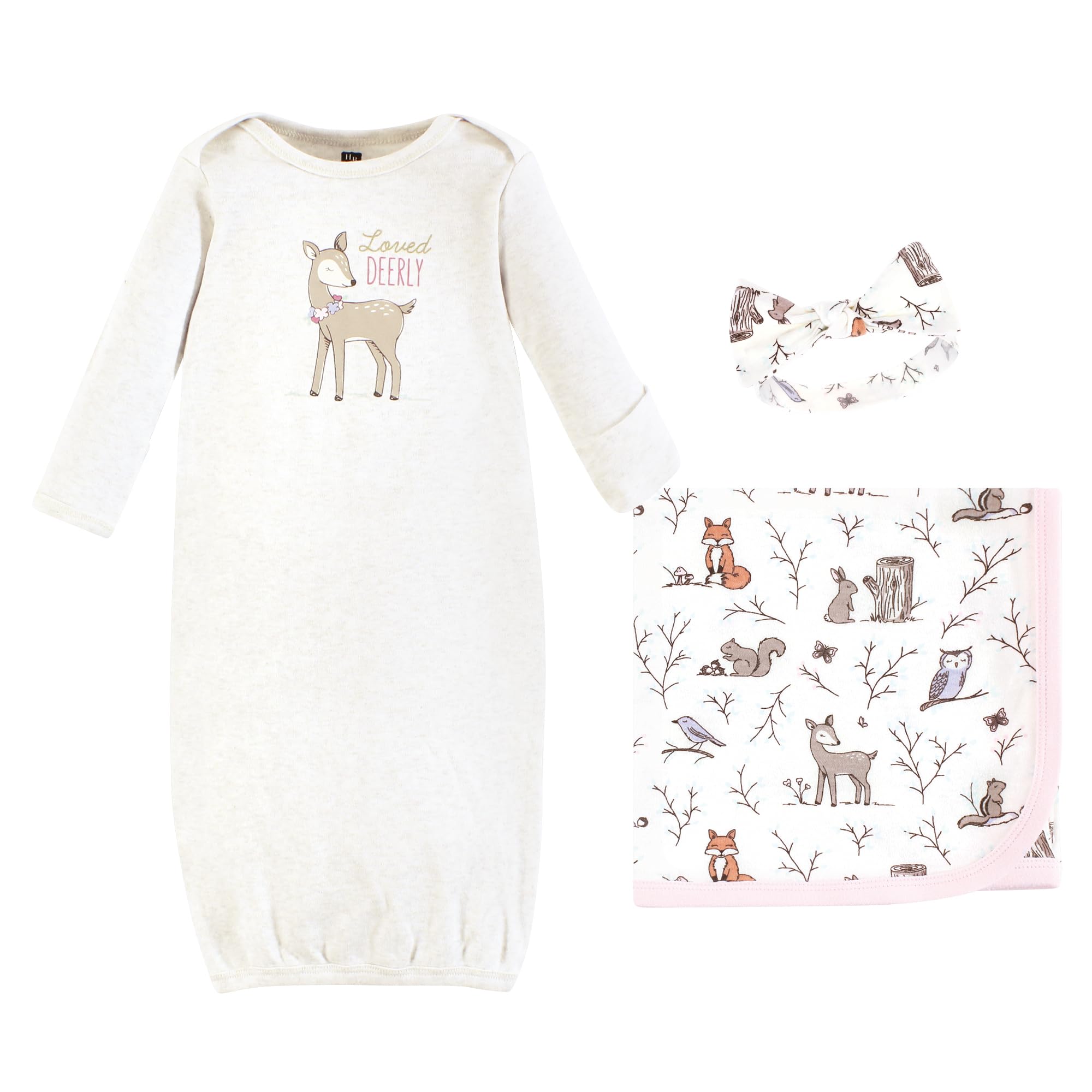 Hudson Baby Unisex Baby Gown, Swaddle Blanket and Cap or Headband, 0-6 Months