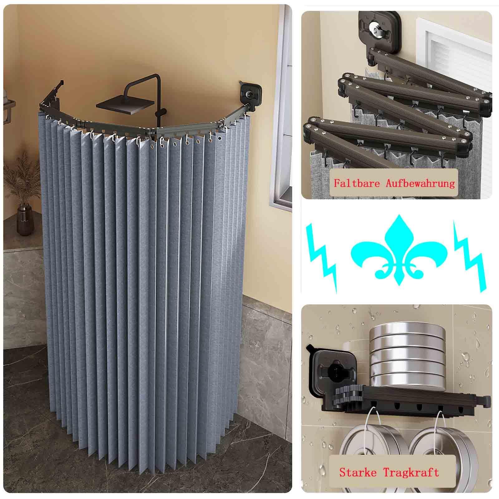 YSZBD Rideau de Douche Anti Moisissure Pliable, Barre de Douche à Angle Réglable/Extensible sans Perçage, Tissu en Lin, Rideau Douche Lavable en Machine, Imperméable,6@-104cm+9.8in/25cm