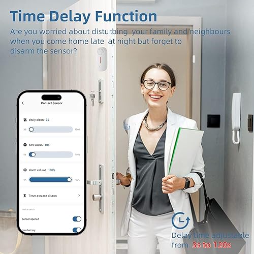 Miniatura 4 de Sensor de alarma WiFi para ventana de puerta con aplicación de 2.4 GHz (con brazo de temporizador y desactivaciónretardo de tiempo) sonido