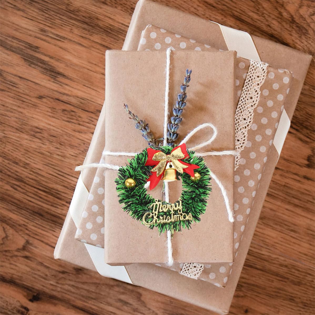 IMIKEYA 20 Piezas Mini Corona Navideña Decorativa de Plástico y Tela para Árbol de Navidad, Pequeña y Colgante, Adecuado para Decoración Navideña en Casa y Fiestas
